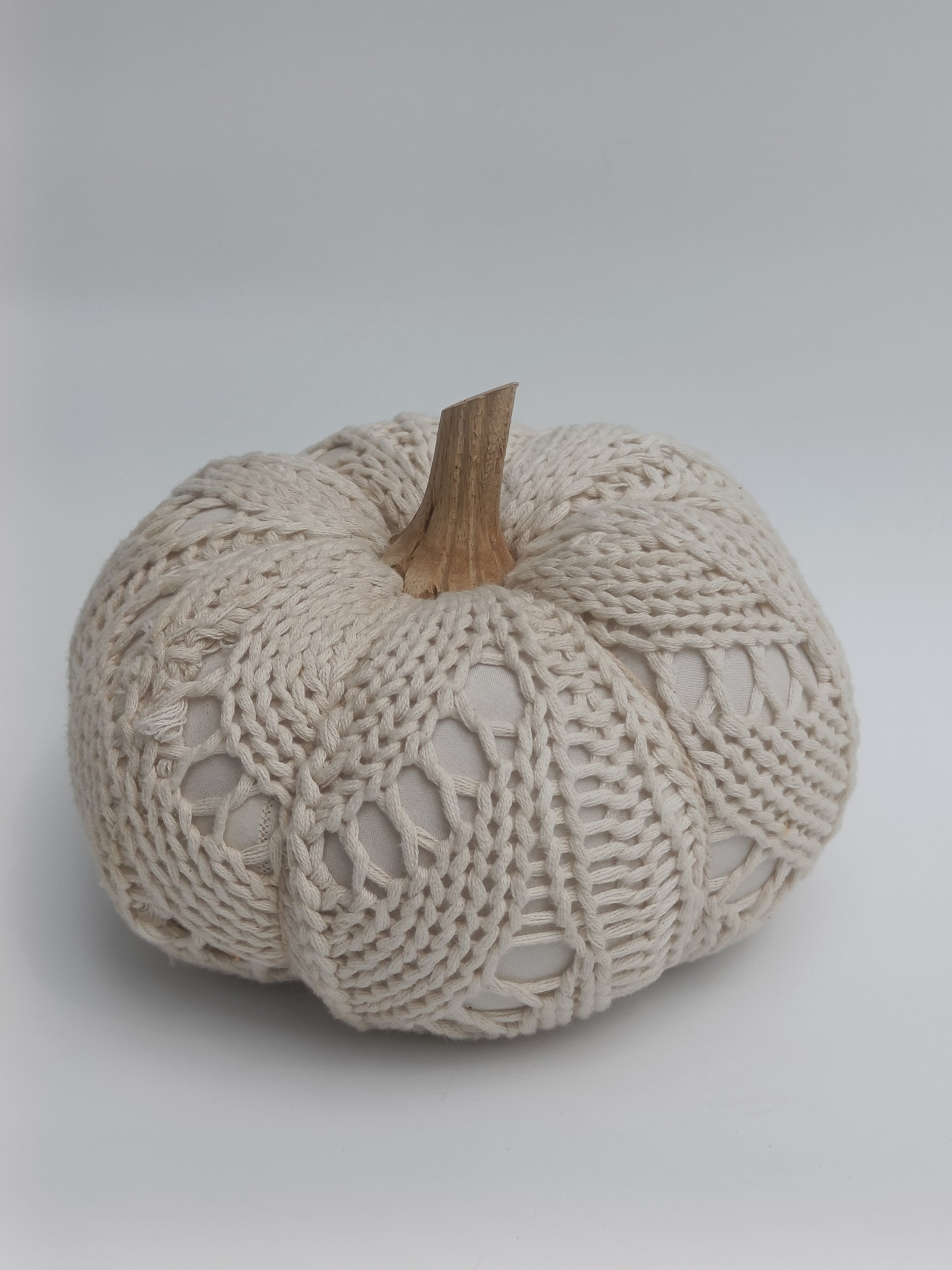 Large Macramé Pumpkin Décor with Wooden Stem – Artisan Fall Accent