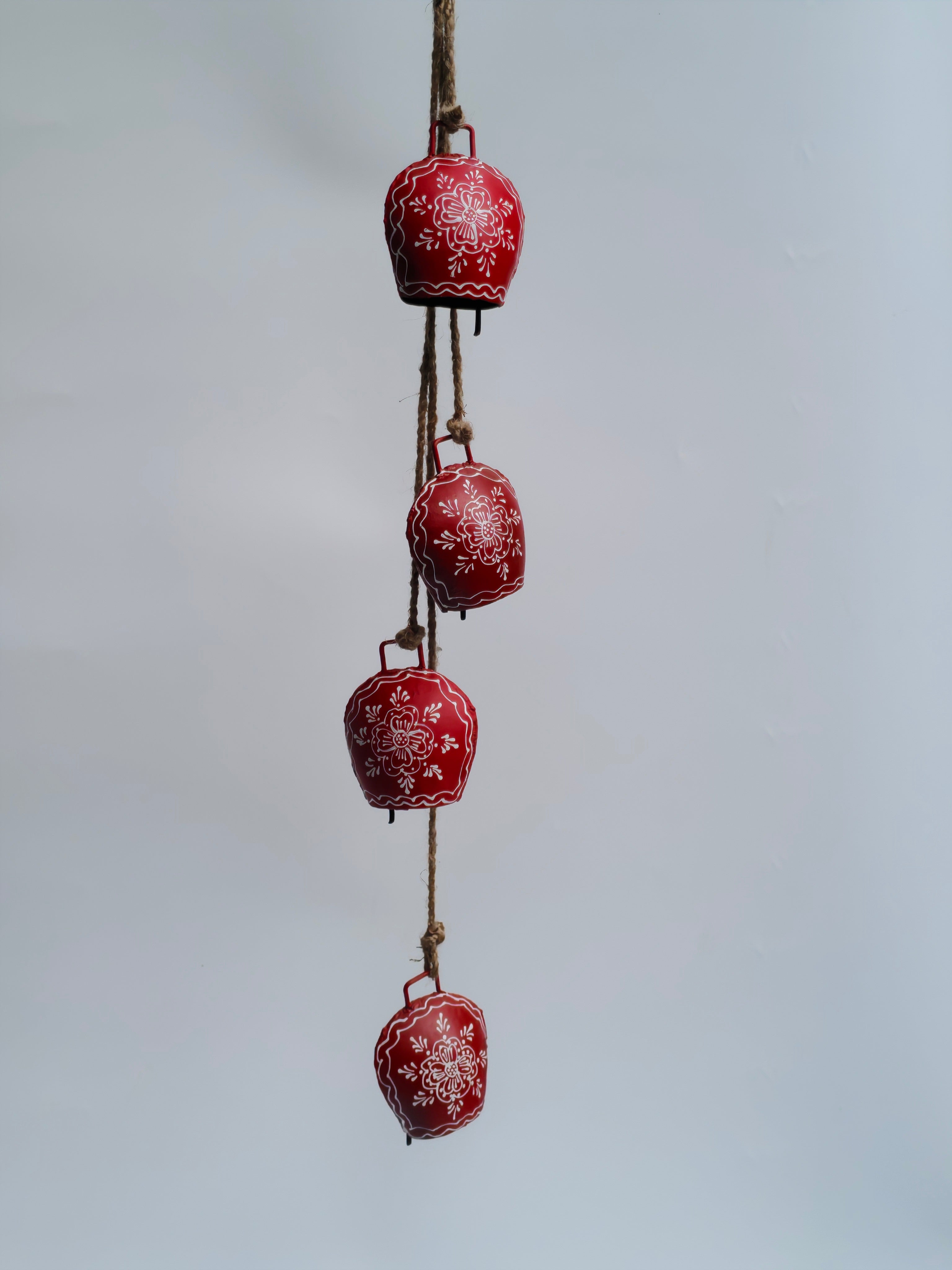 Red Metal Bell Wind Chime – Hand-Painted Rustic Hanging Décor