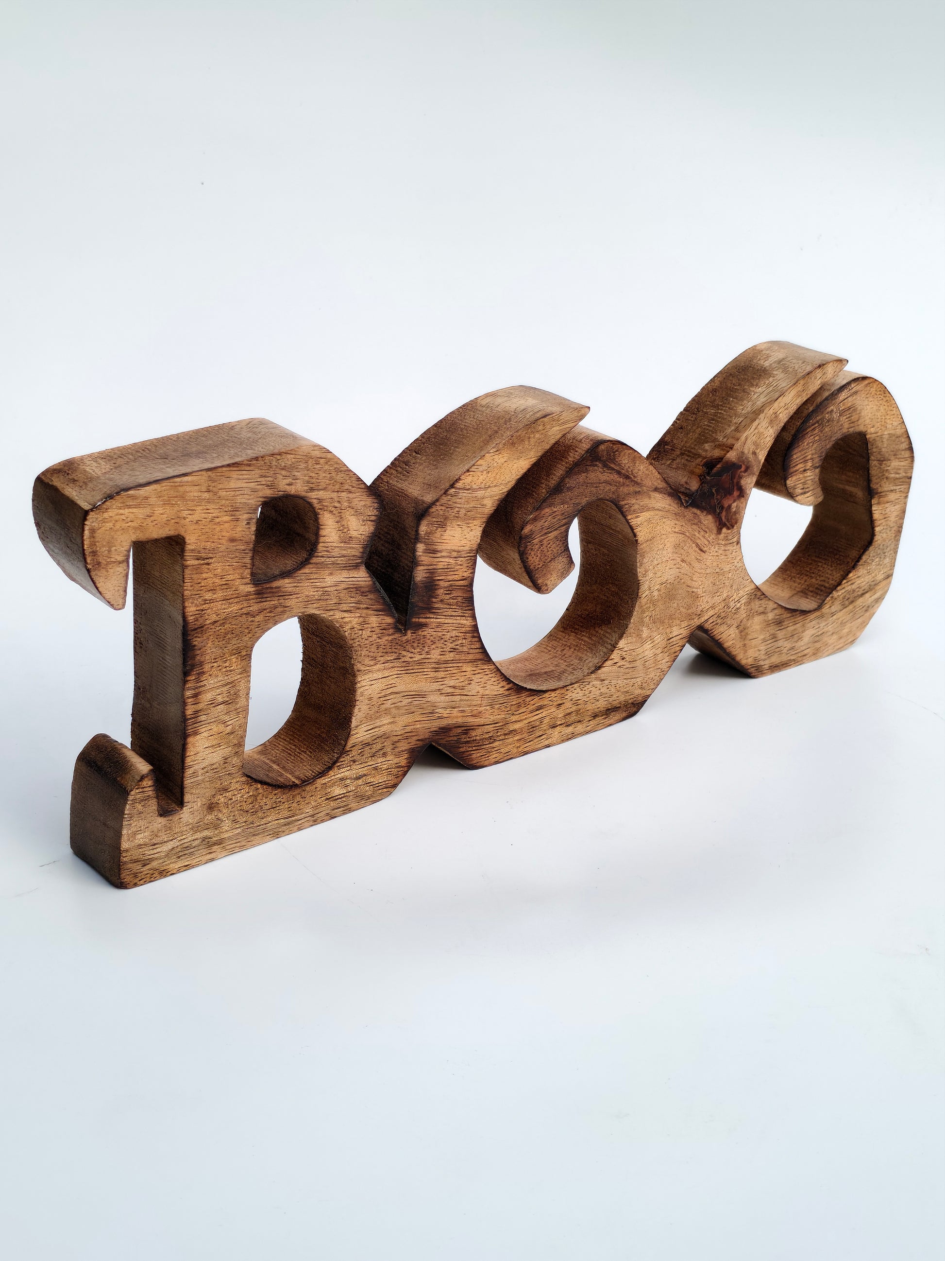 Hand-Carved Wooden "BOO" Sign