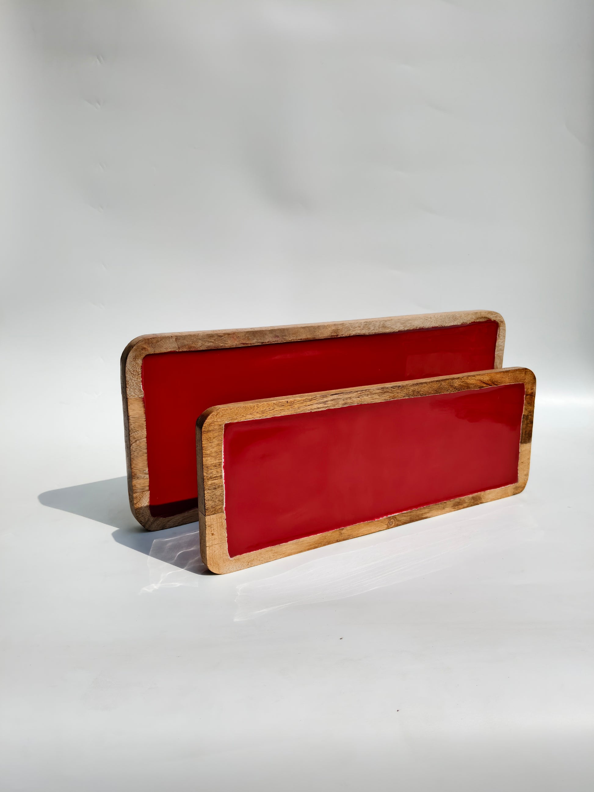 Red Resin Wooden Serving Tray