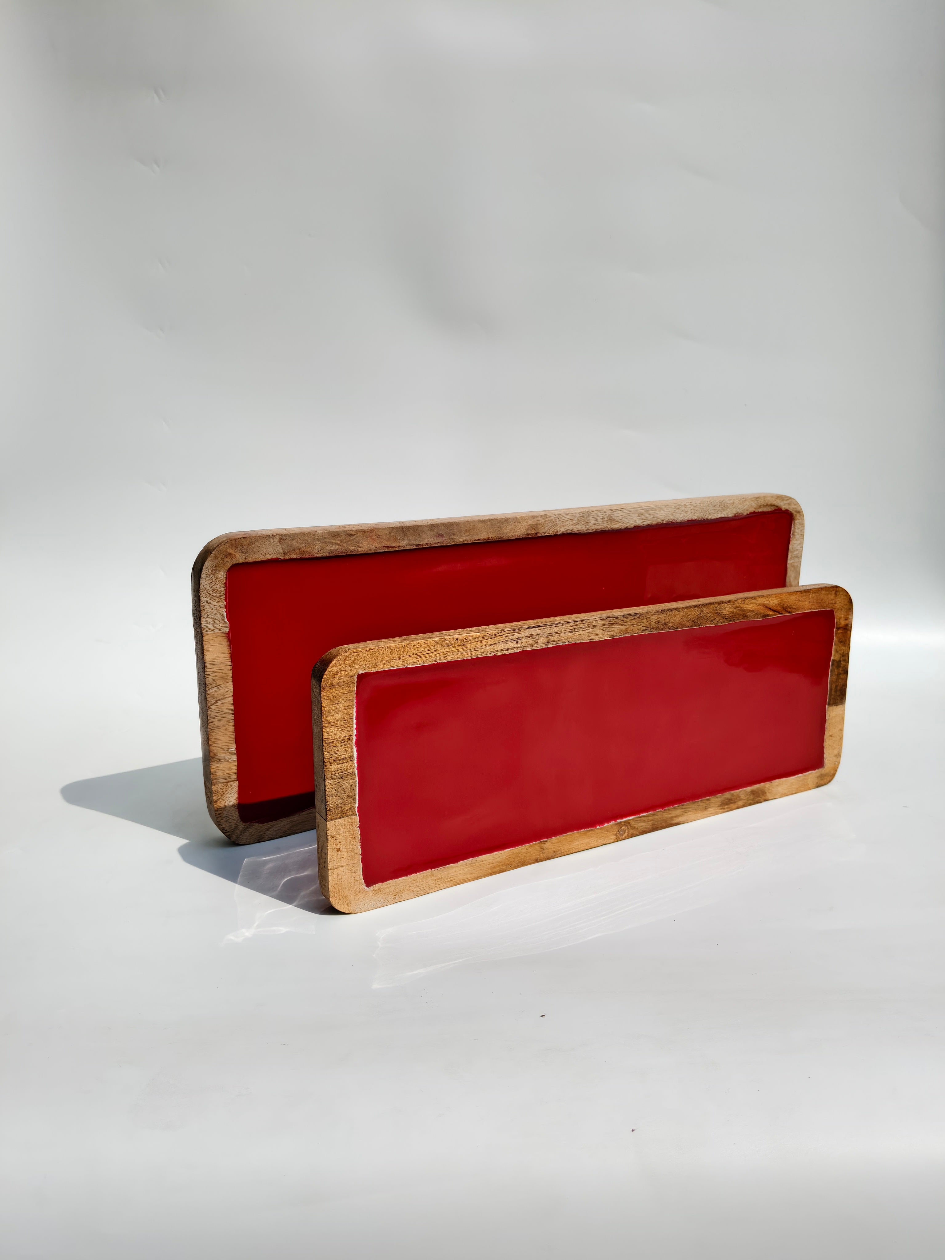 Red Resin Wooden Serving Tray