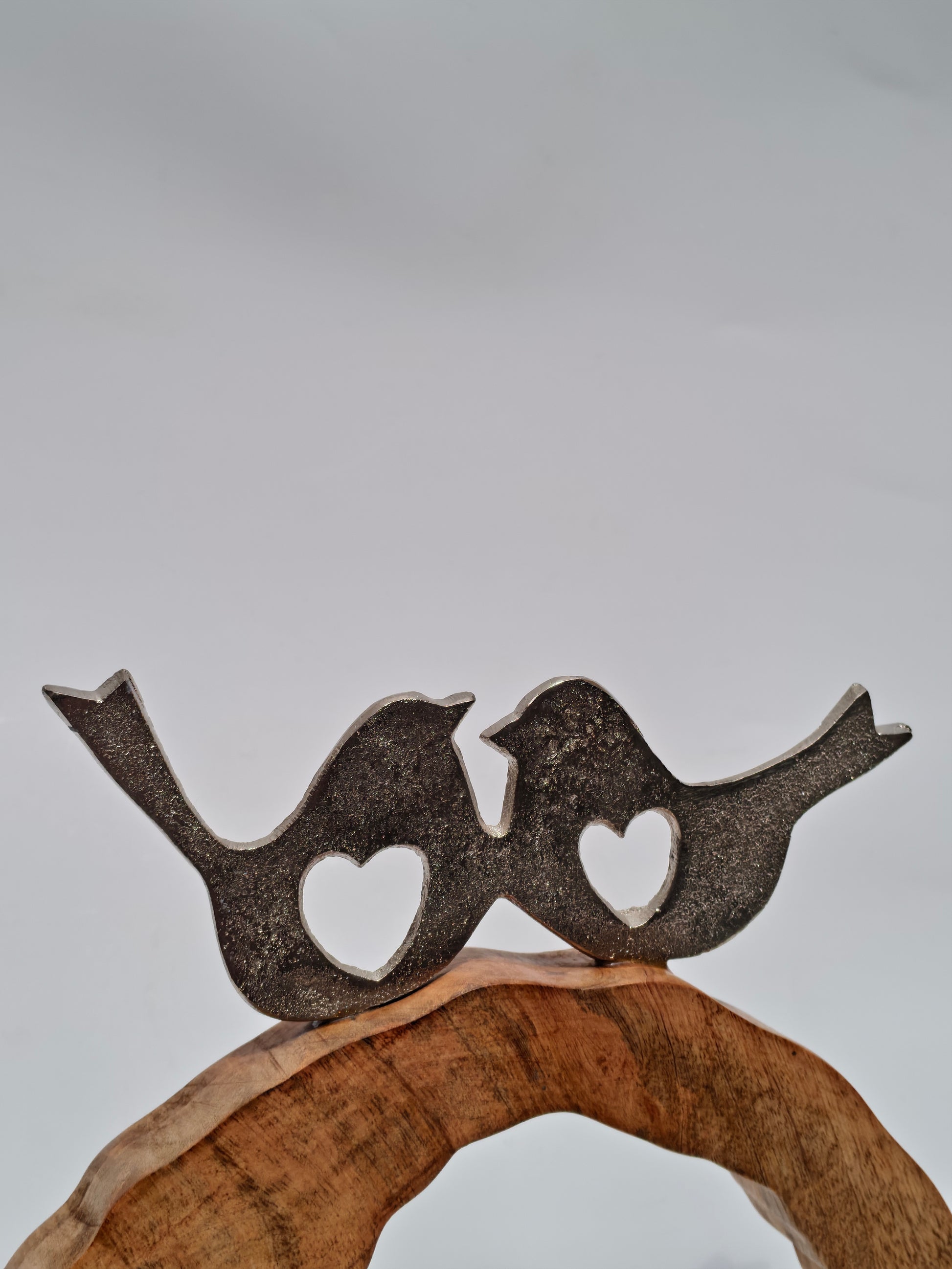 Handcrafted Wooden Lovebirds Figurine on Stand