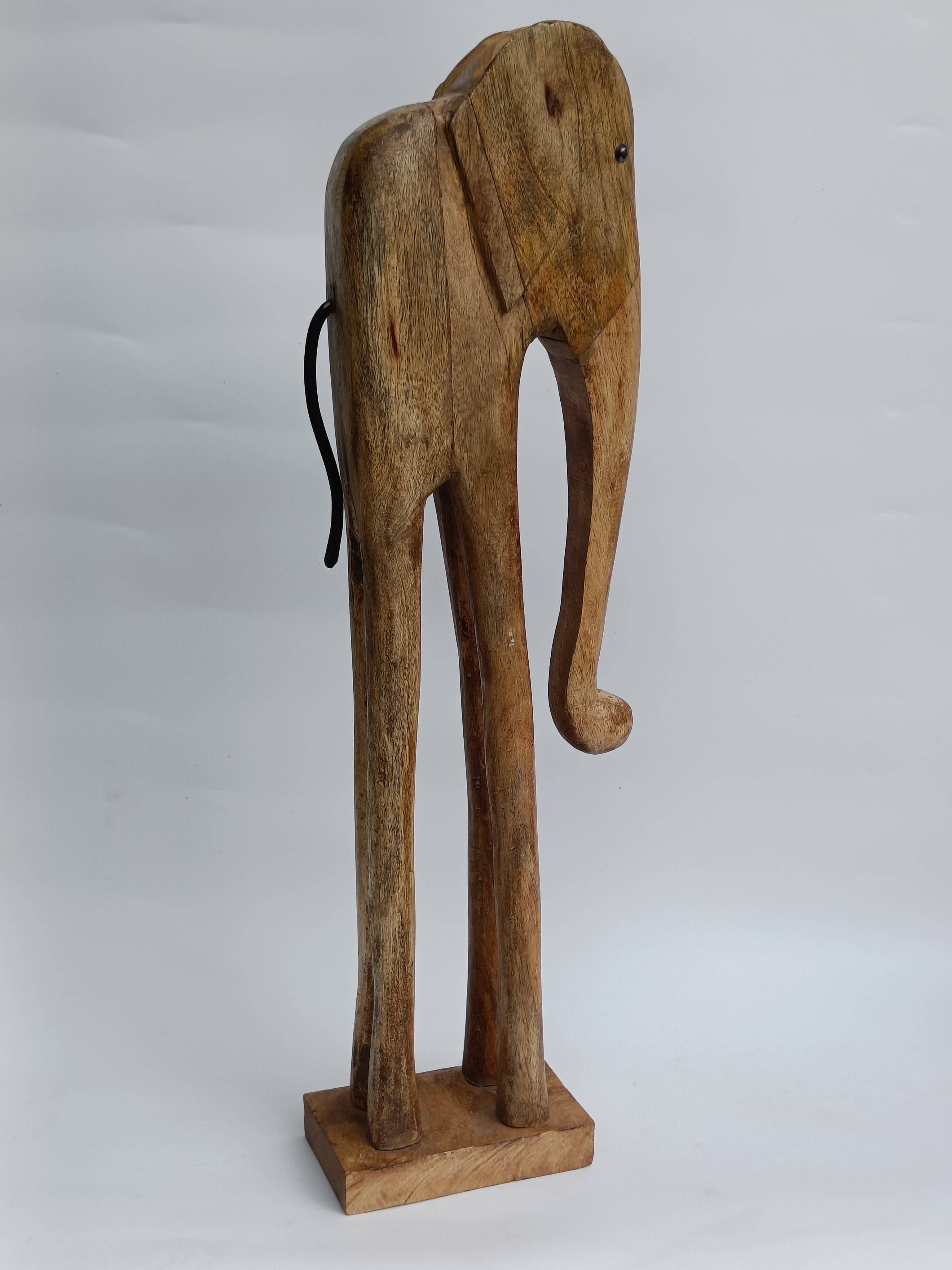 Handcrafted Wooden Elephant Sculpture – Rustic Tribal Décor