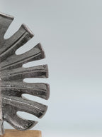 Silver Monstera Leaf on Wooden Base