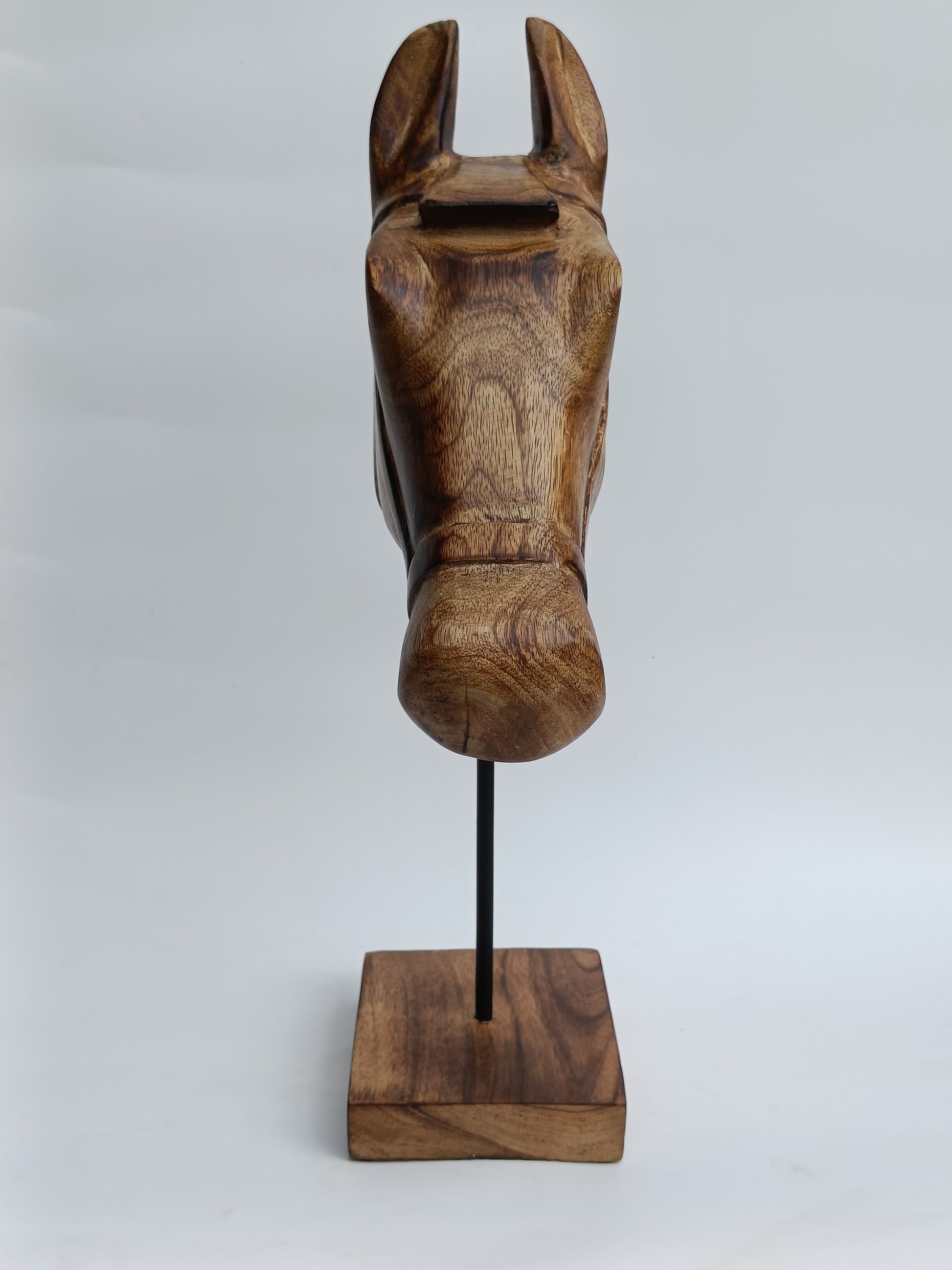Handcrafted Wooden Horse Head Sculpture on Stand – Equestrian Art Décor