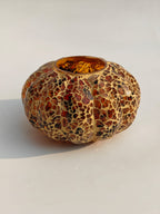 Amber Mosaic Pumpkin Tealight Holder – Handcrafted Glass Decorative Candle Accent