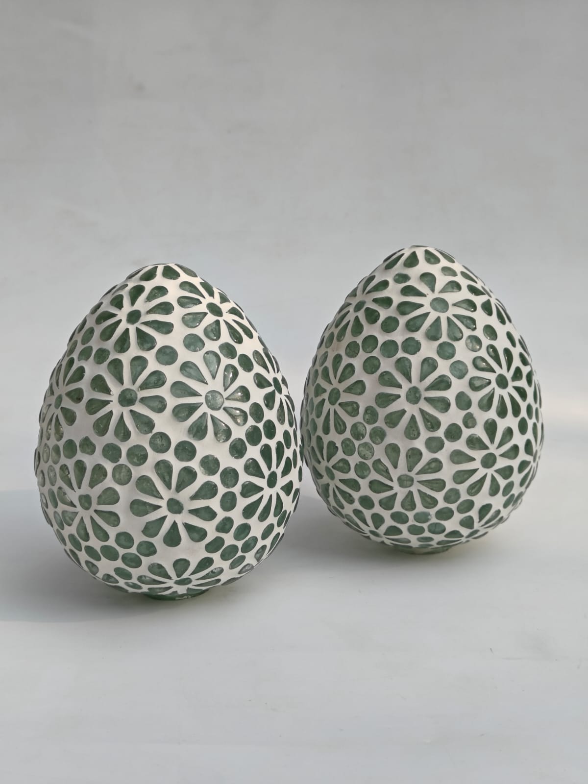 Hand-Carved Floral Glass Decorative Egg