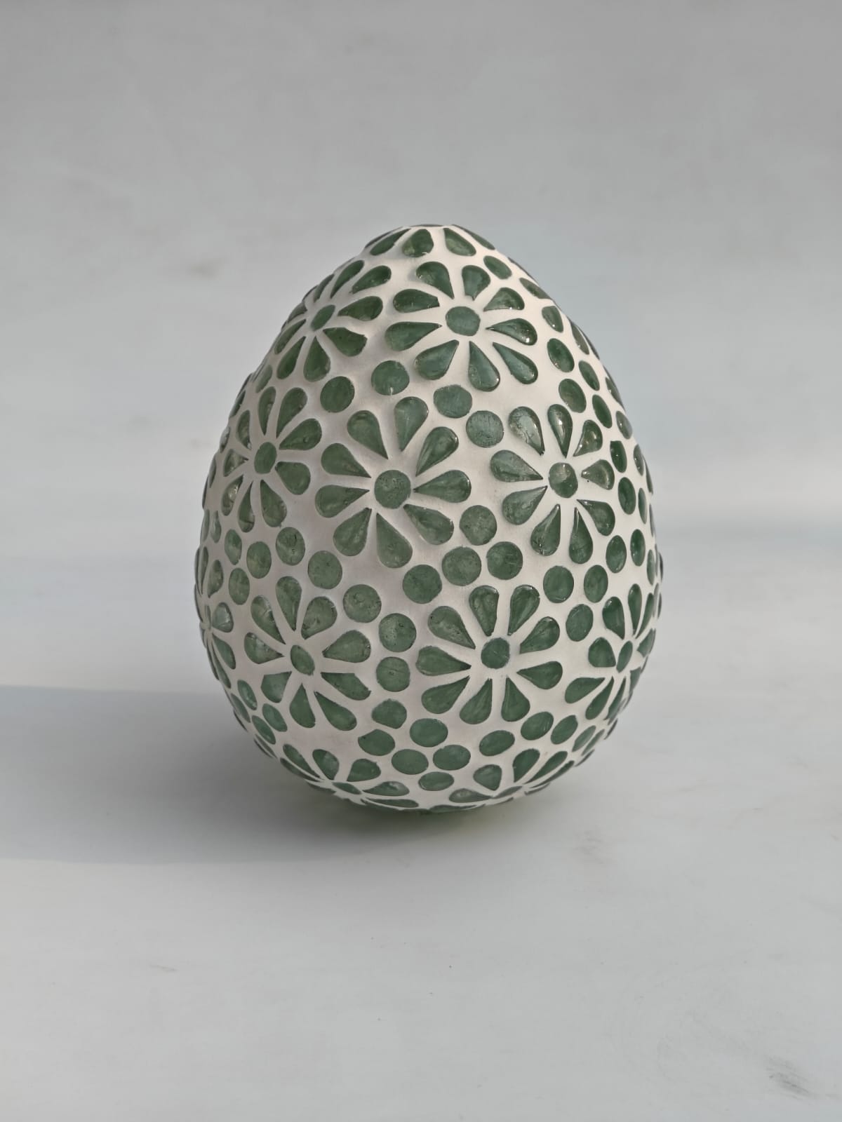 Hand-Carved Floral Glass Decorative Egg