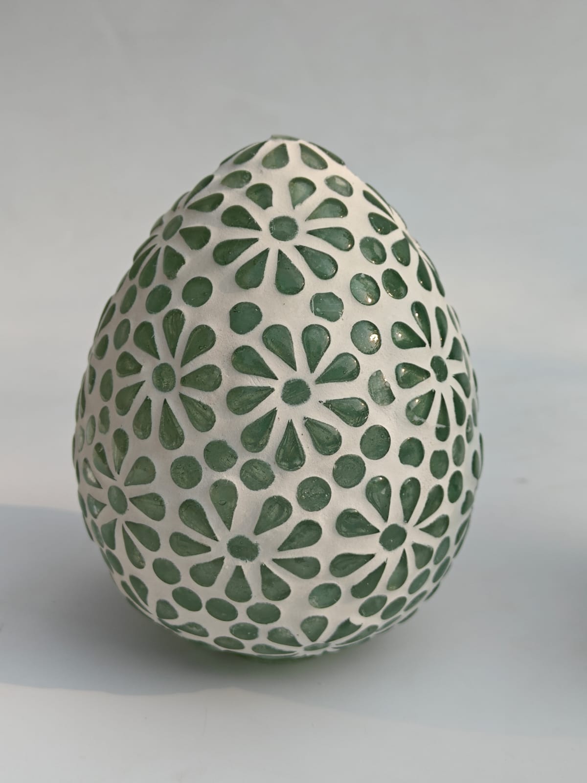 Hand-Carved Floral Glass Decorative Egg