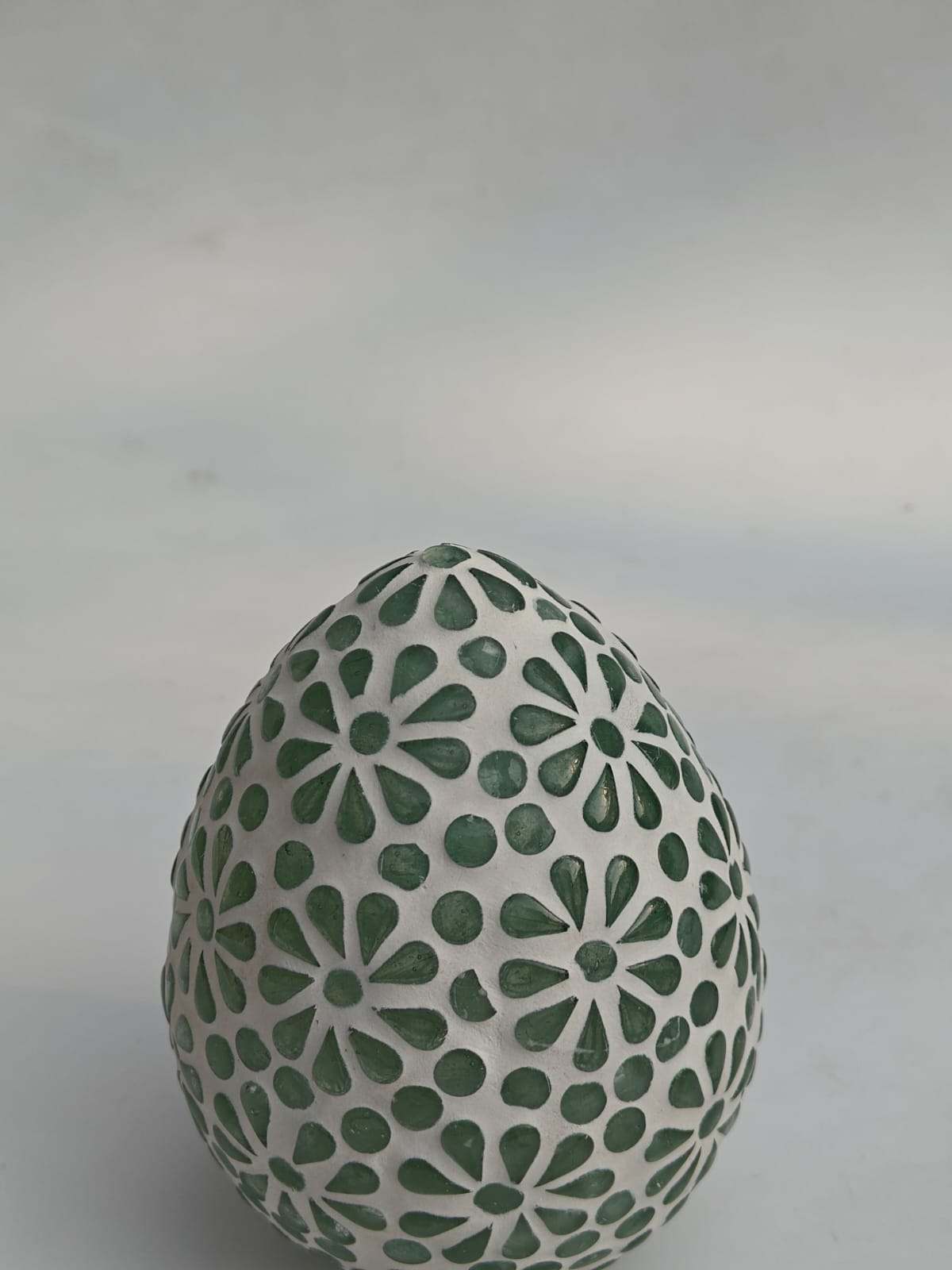 Hand-Carved Floral Glass Decorative Egg