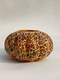 Amber Mosaic Pumpkin Tealight Holder – Handcrafted Glass Decorative Candle Accent