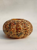 Amber Mosaic Pumpkin Tealight Holder – Handcrafted Glass Decorative Candle Accent