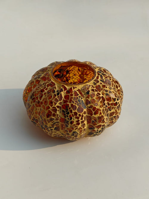 Amber Mosaic Pumpkin Tealight Holder