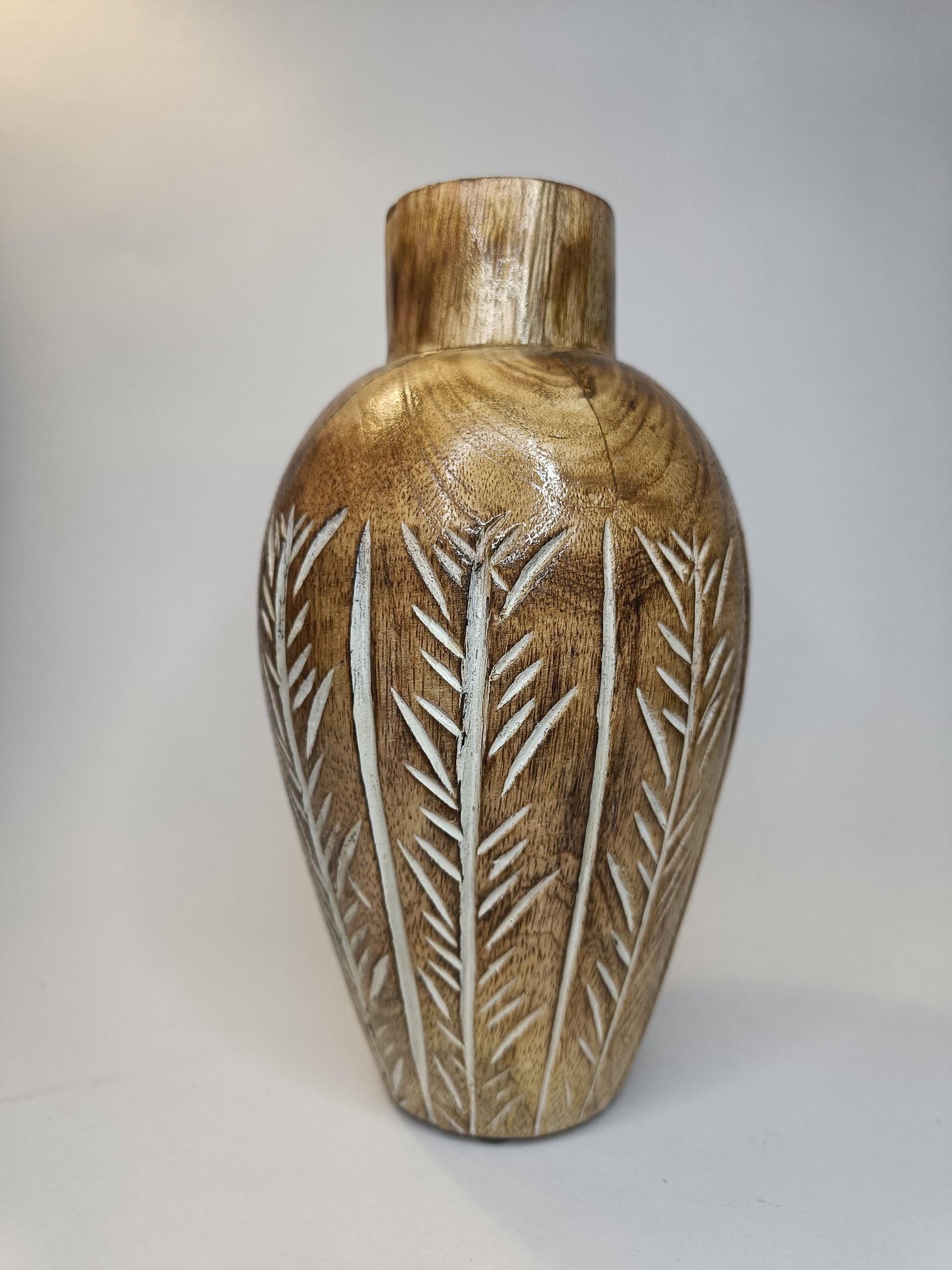 Verdant Hand-carved Wooden Vase