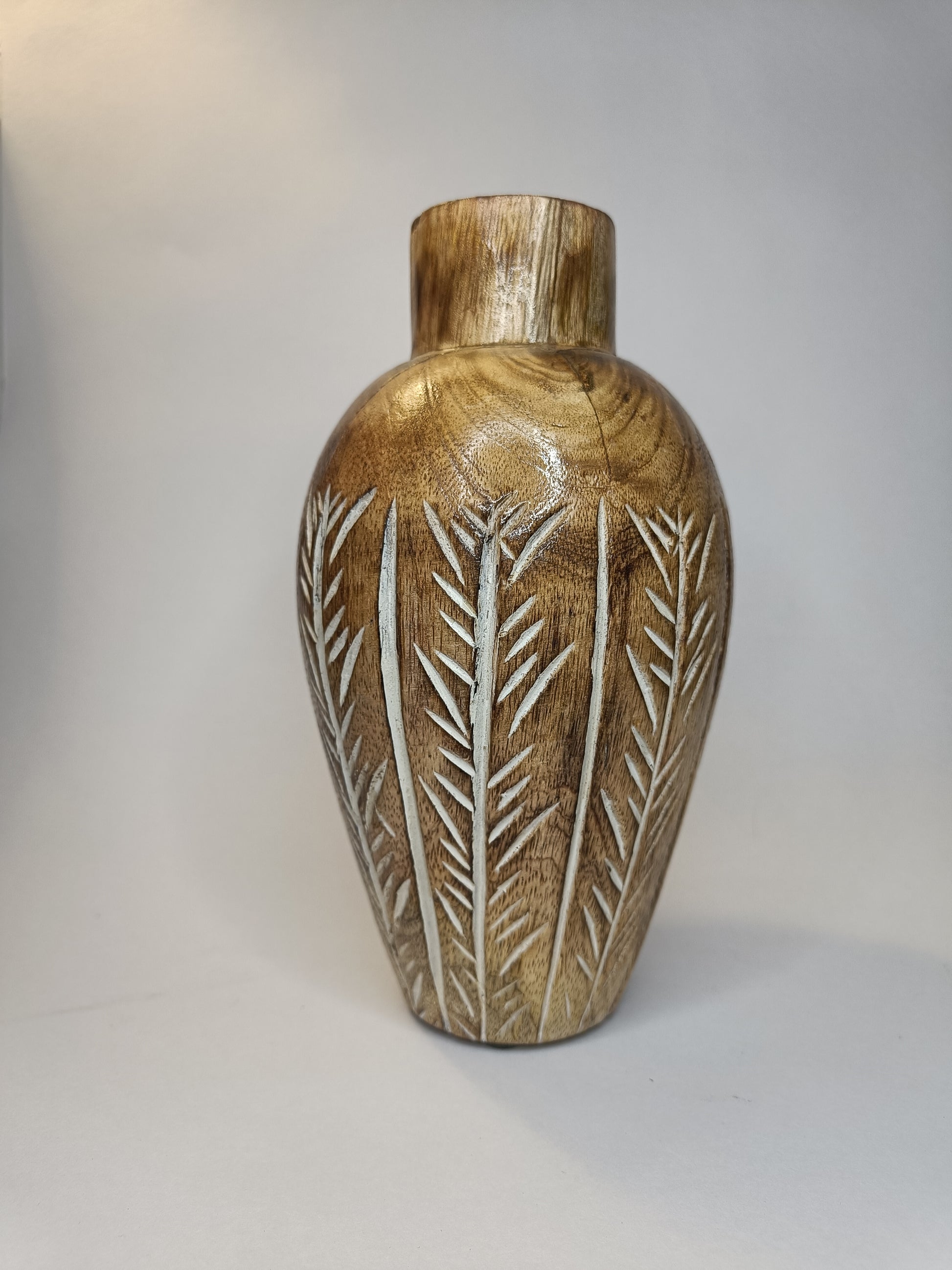 Verdant Hand-carved Wooden Vase