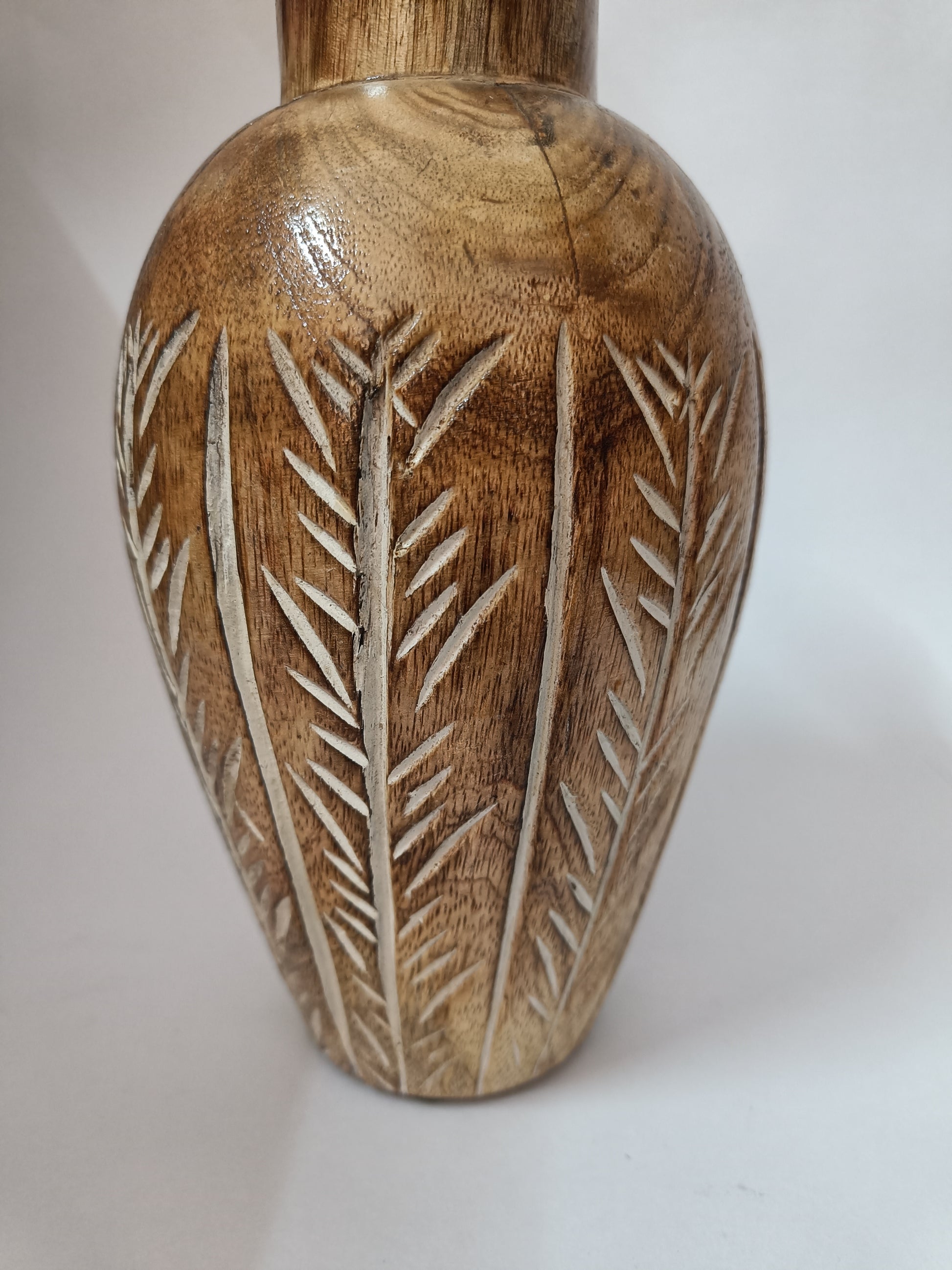 Verdant Hand-carved Wooden Vase