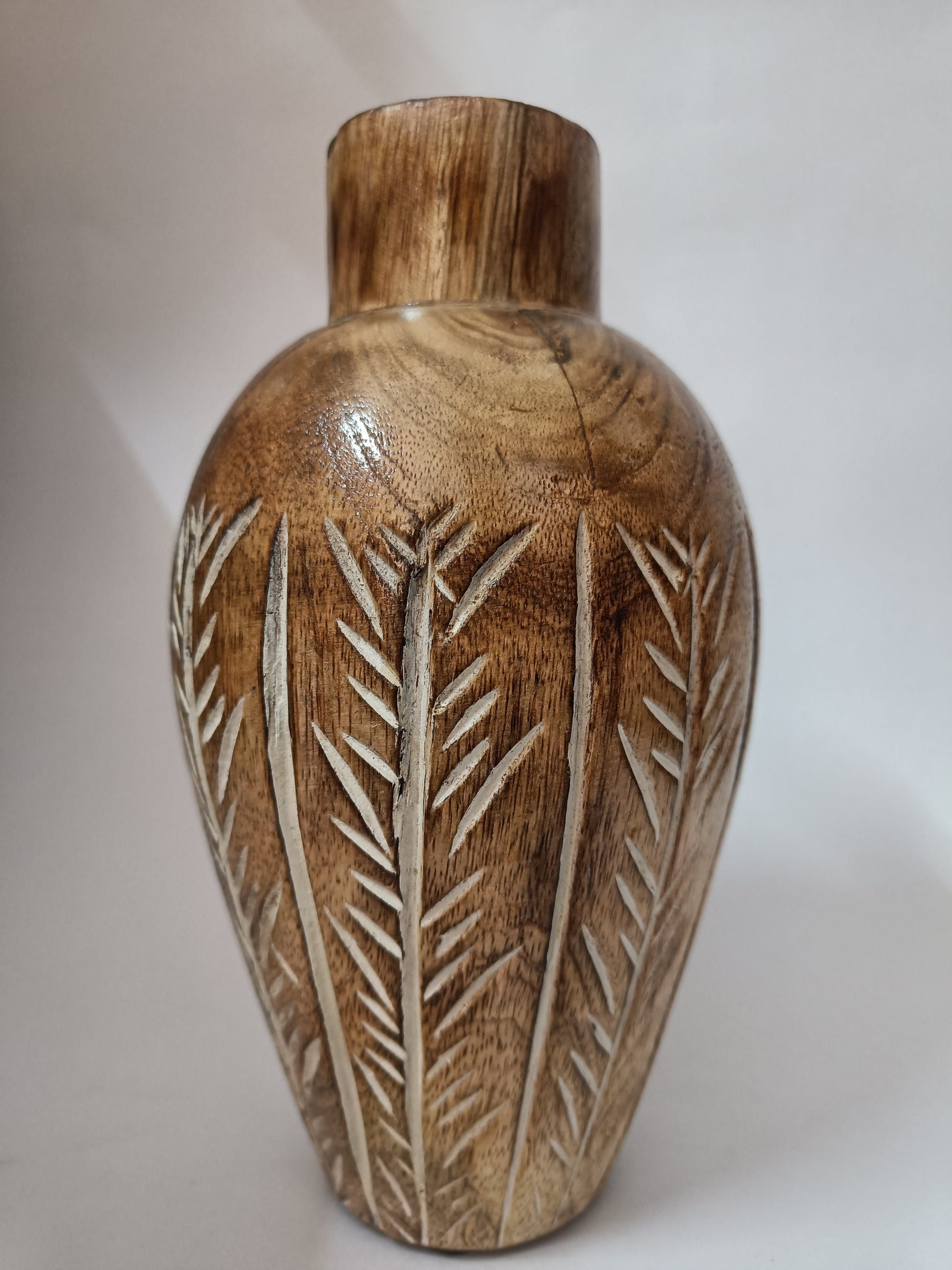 Verdant Hand-carved Wooden Vase