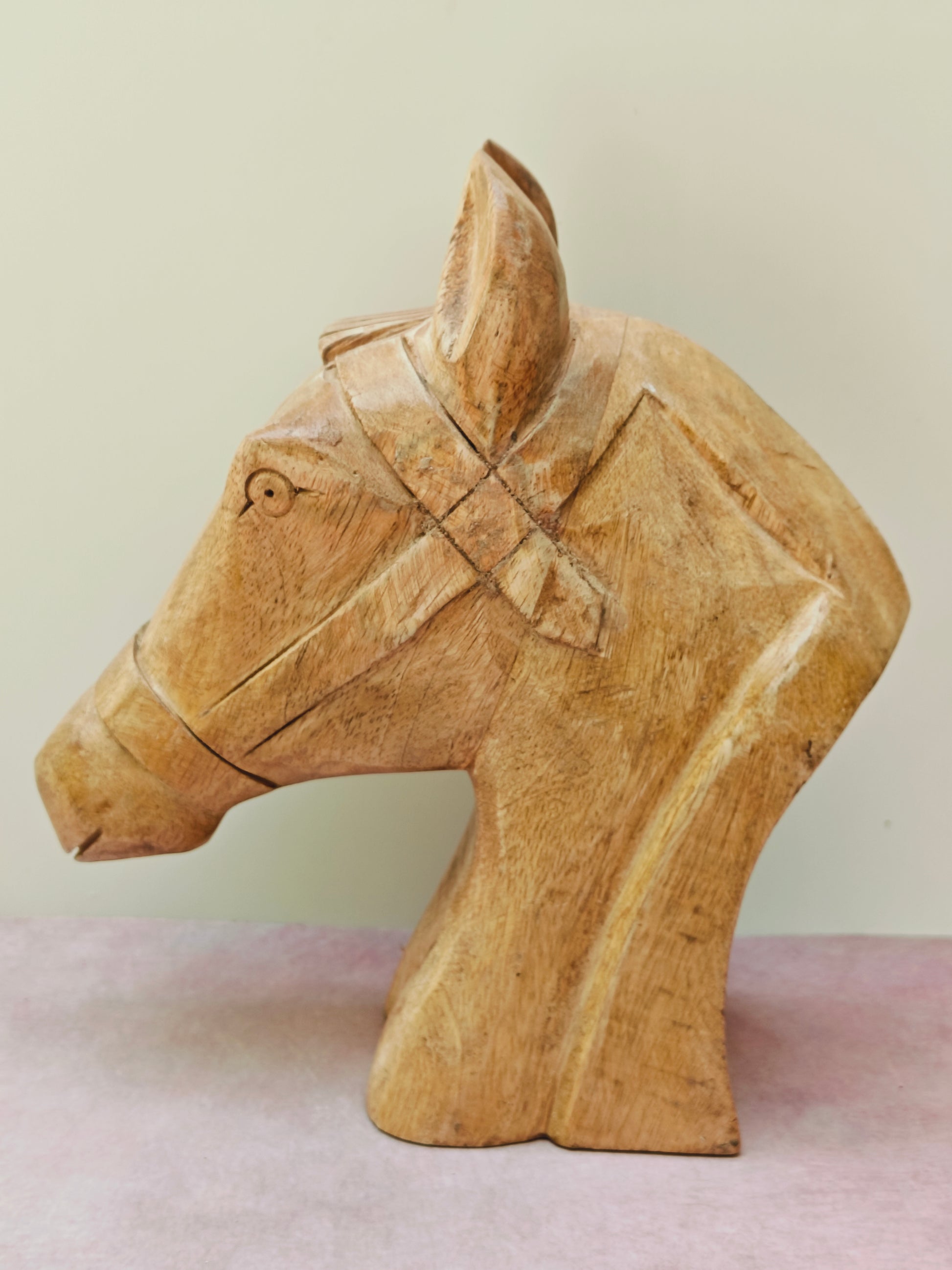 Handcrafted Wooden Horse Head Sculpture