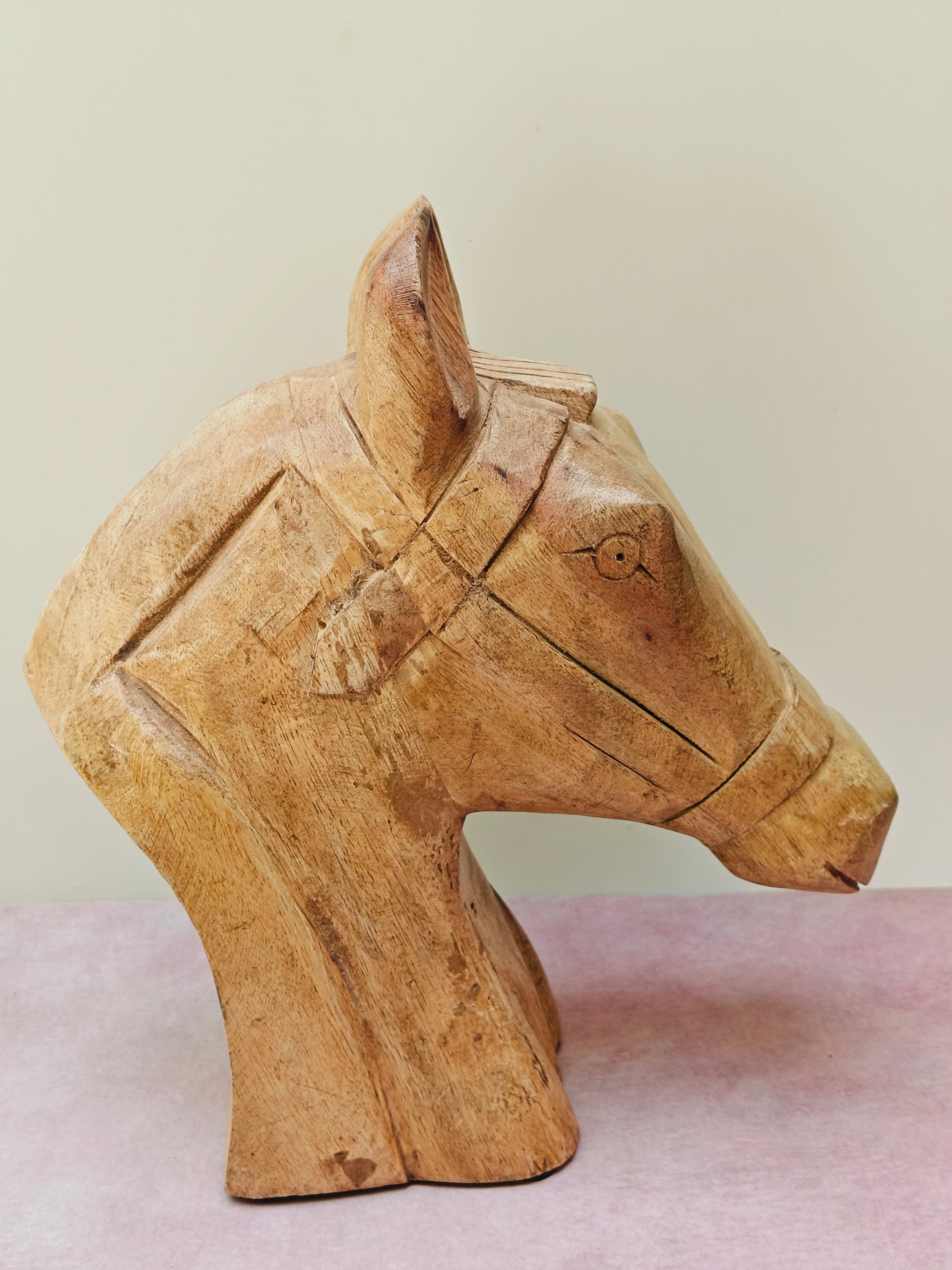 Handcrafted Wooden Horse Head Sculpture