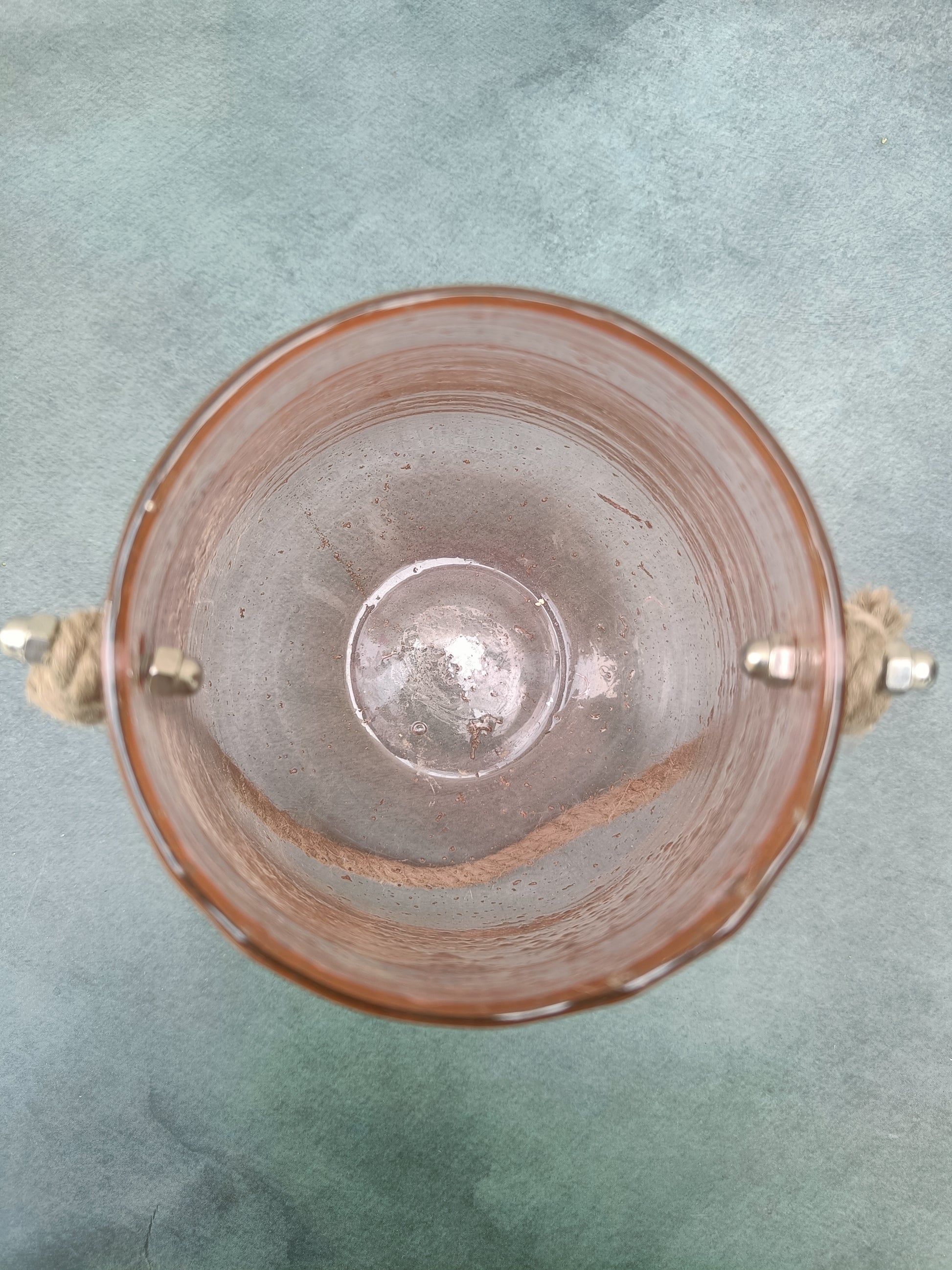 Handmade Pink Bubble Glass Vase with Rope Handle