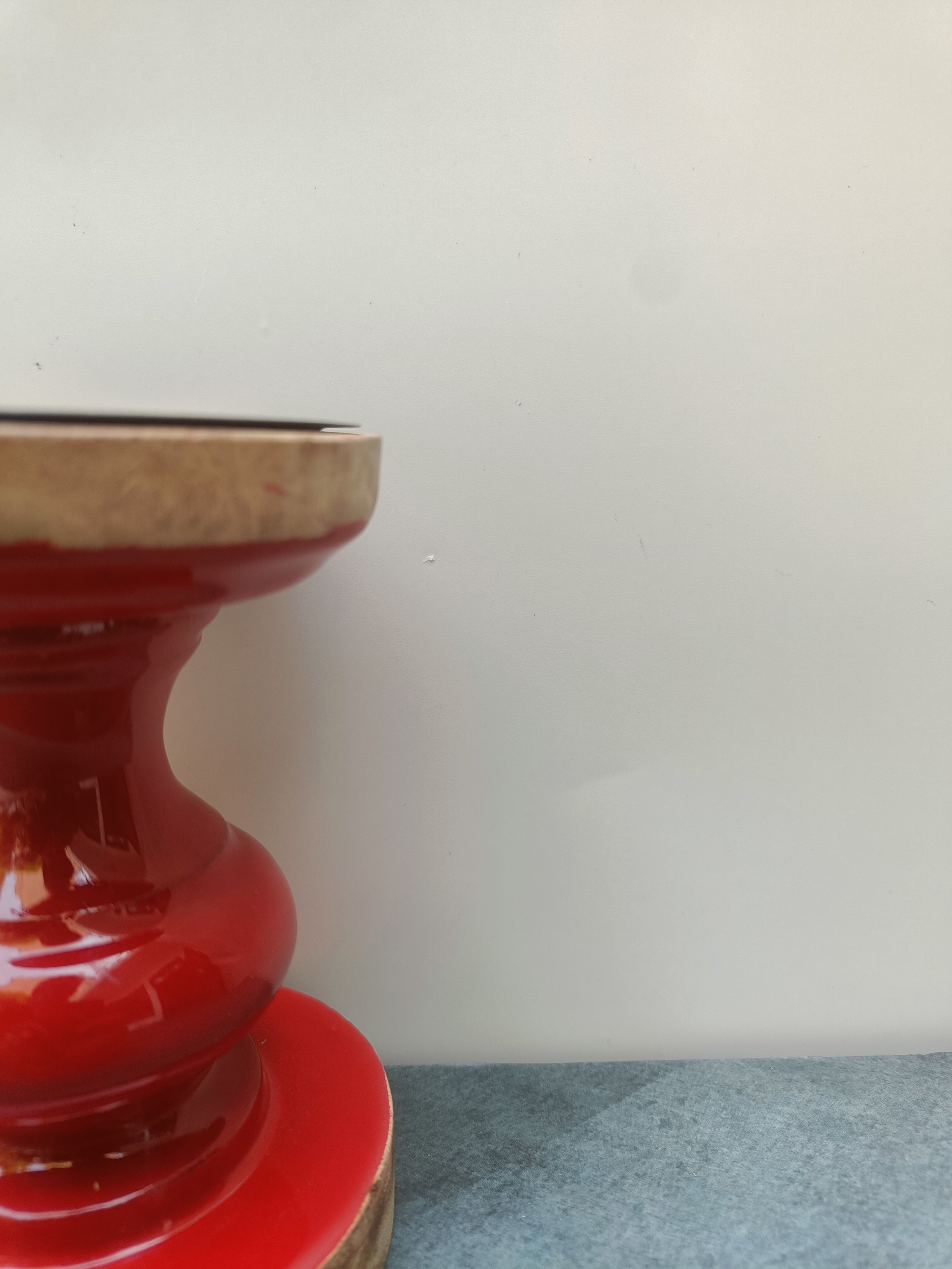 Red Ceramic & Wood Pedestal Stand – Accent Riser