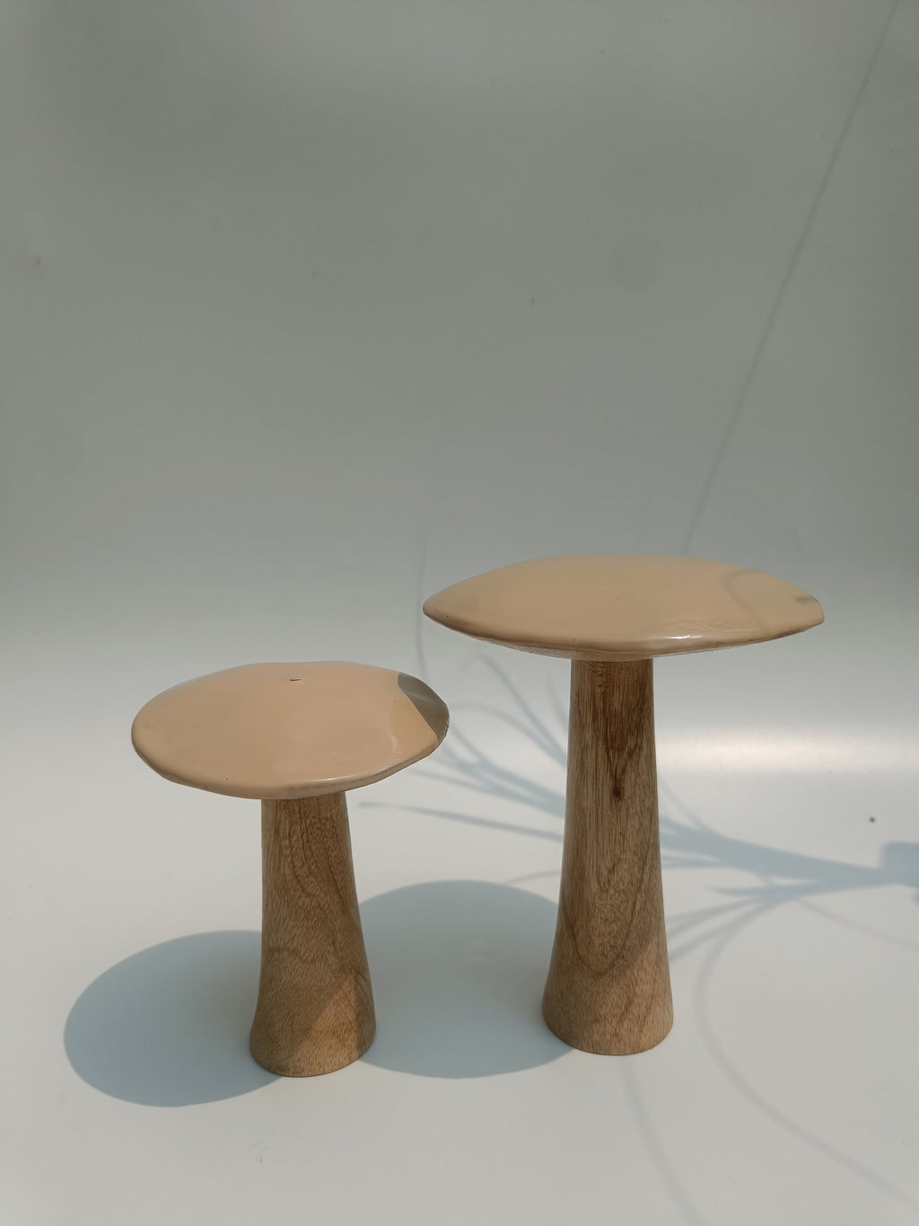 Minimalist Wooden Ceramic Mushroom Duo – Decorative Set Of Two
