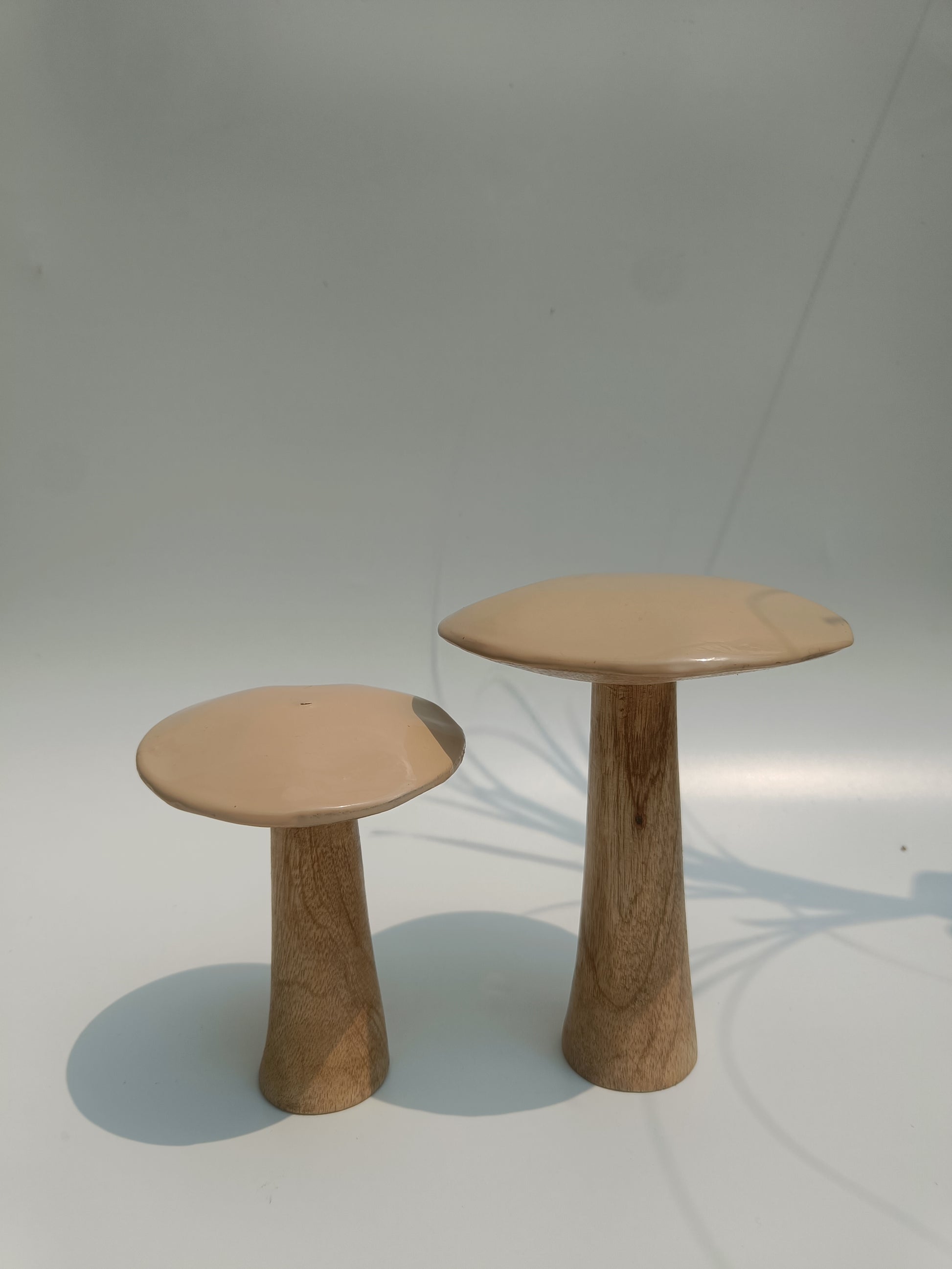 Minimalist Wooden Ceramic Mushroom Duo – Decorative Set Of Two