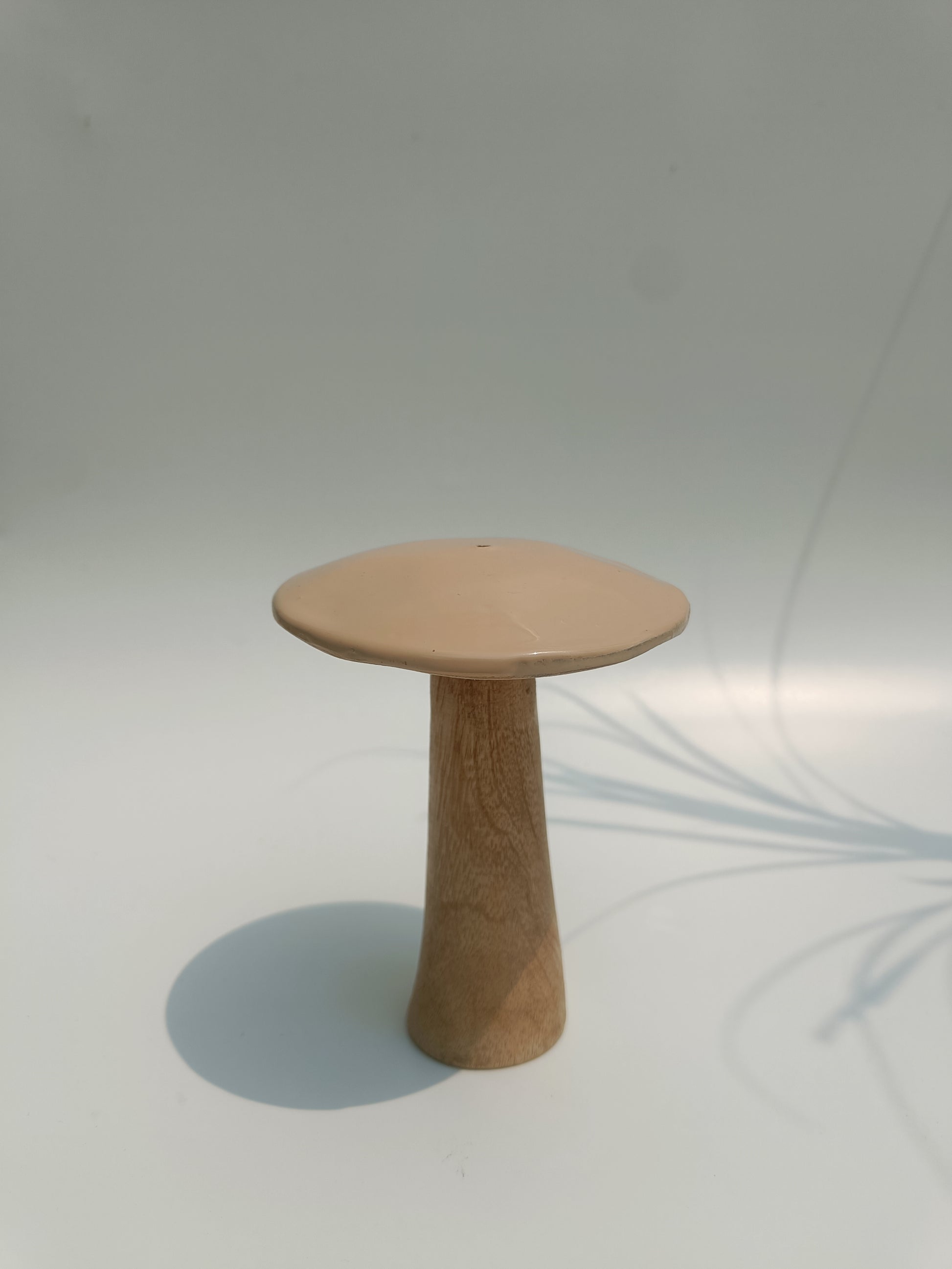 Minimalist Wooden Ceramic Mushroom Duo – Decorative Set Of Two