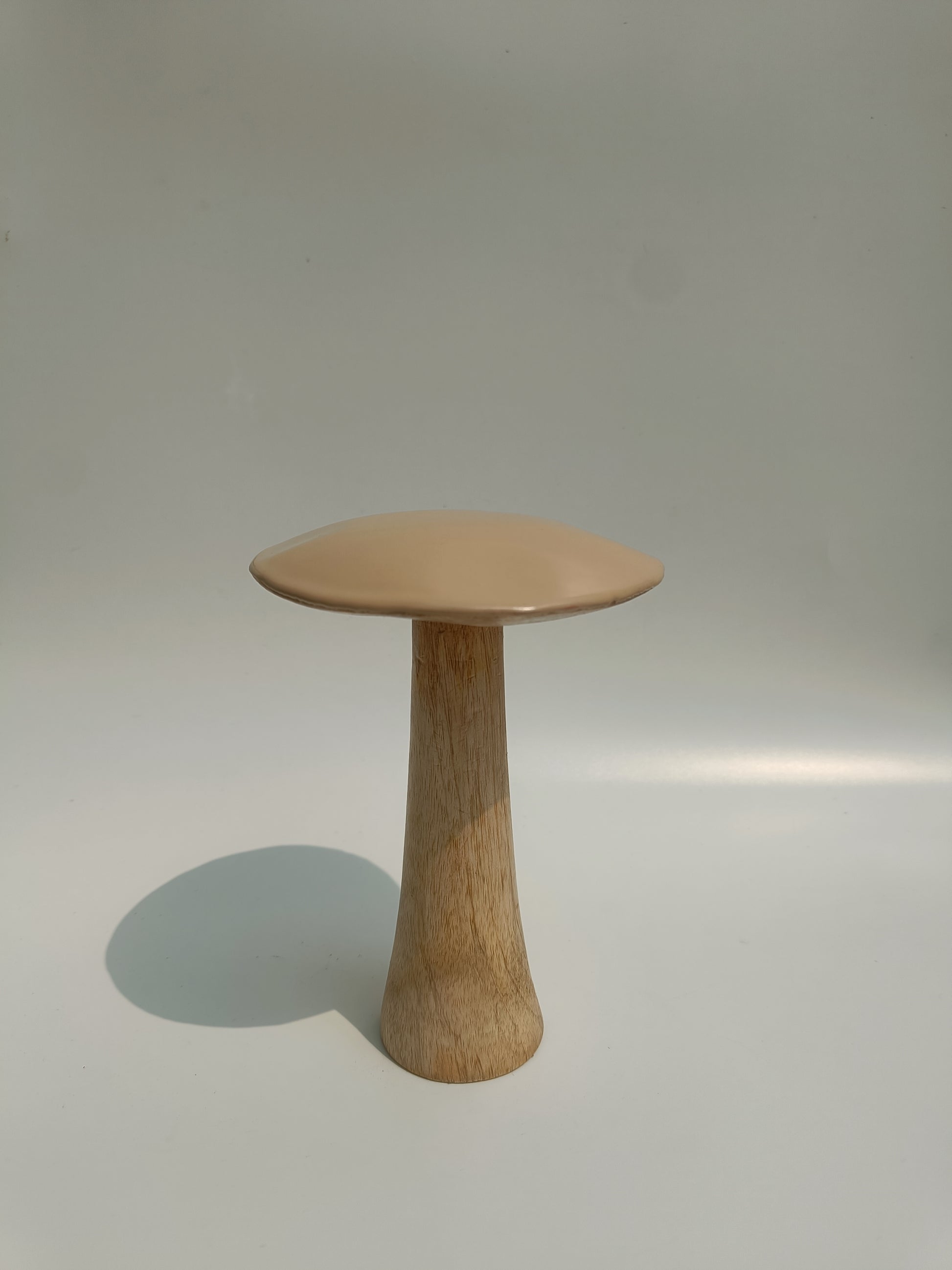 Minimalist Wooden Ceramic Mushroom Duo – Decorative Set Of Two