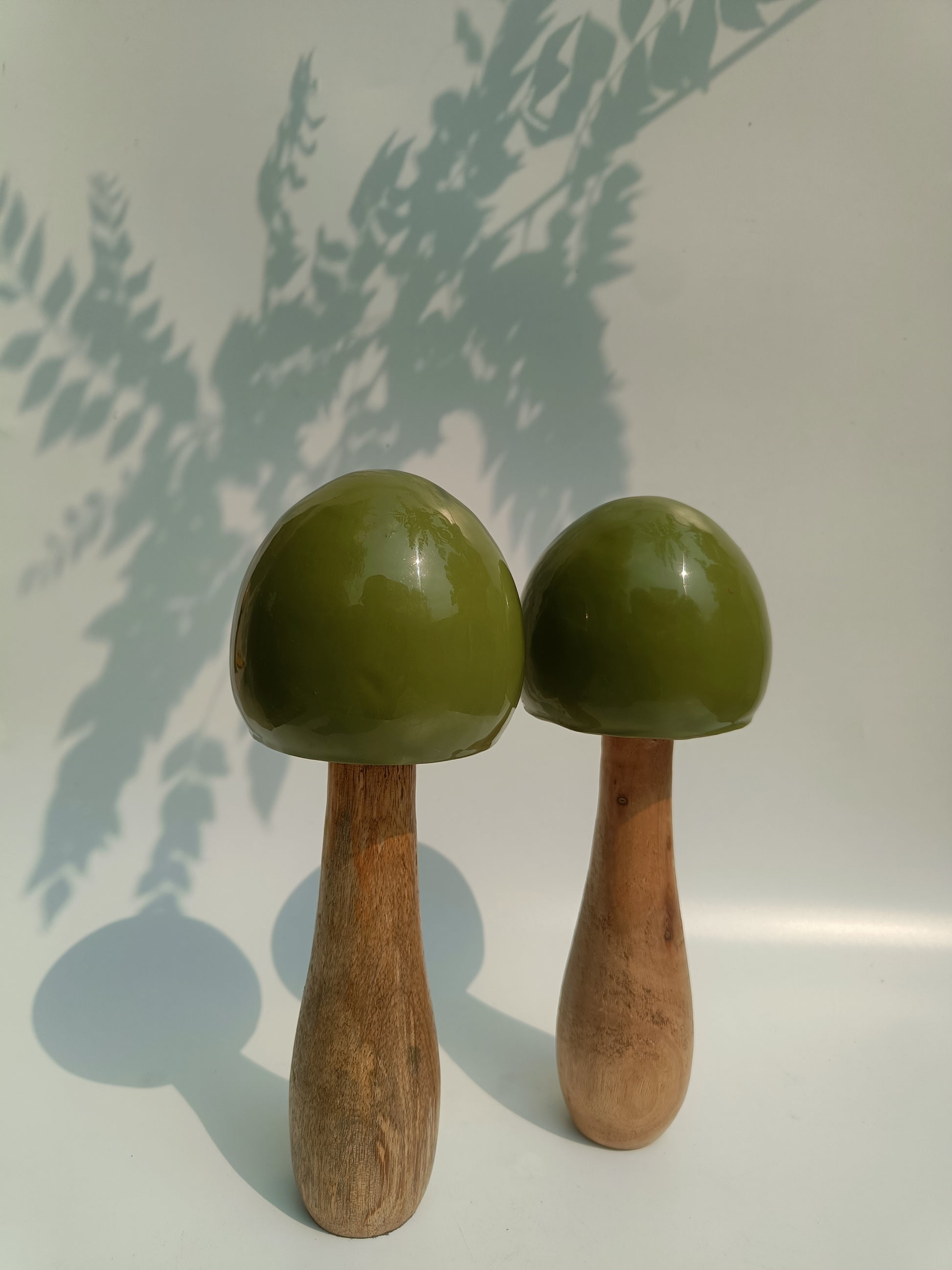 Tall Green Ceramic Coated Wooden Mushroom