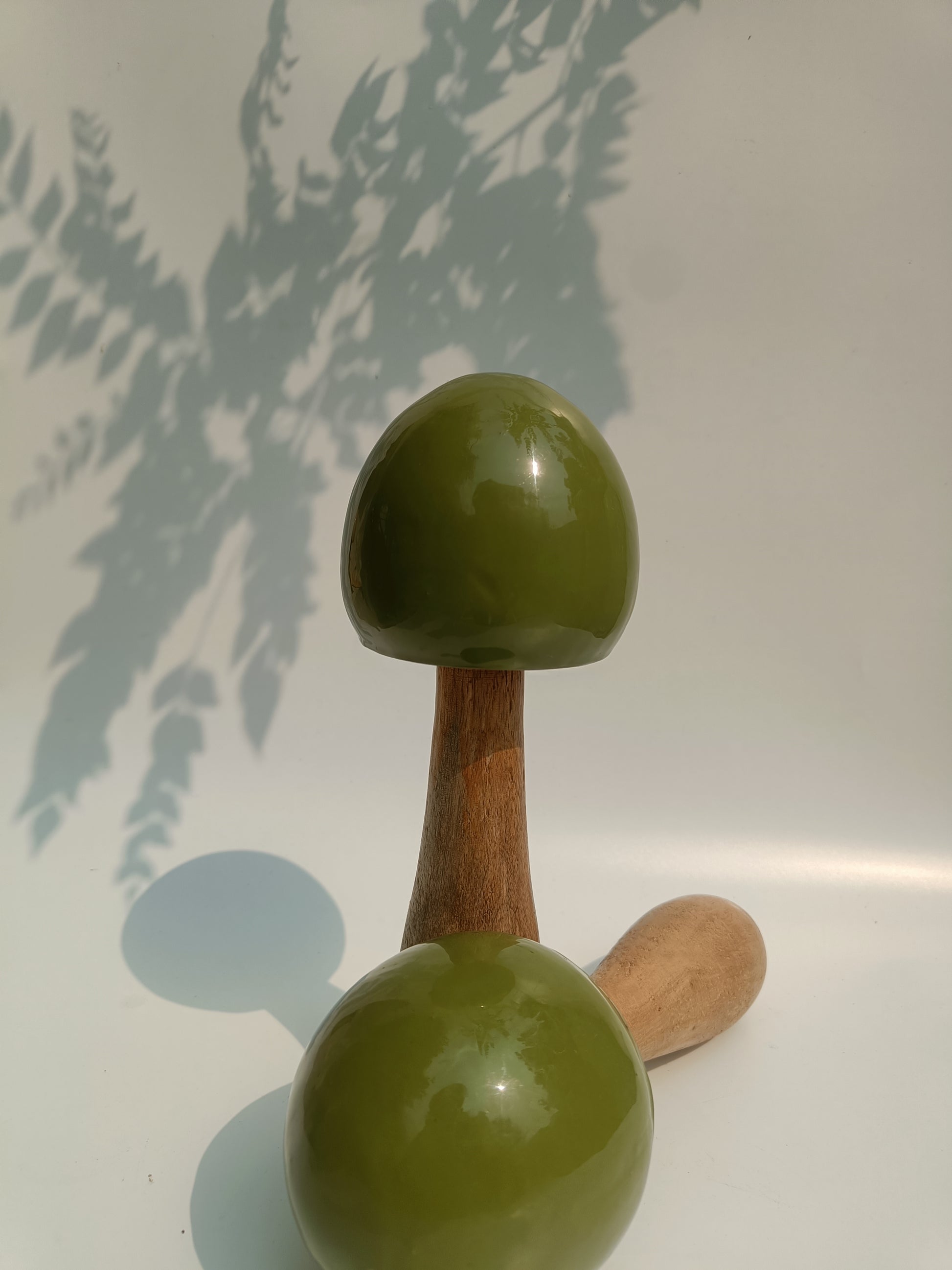 Tall Green Ceramic Coated Wooden Mushroom
