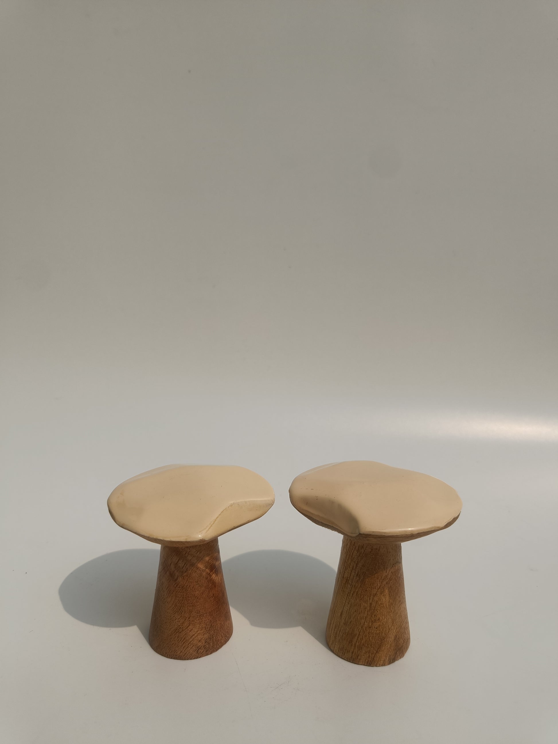 Rustic Solid Wood Mushroom Decor – (Set of 2)