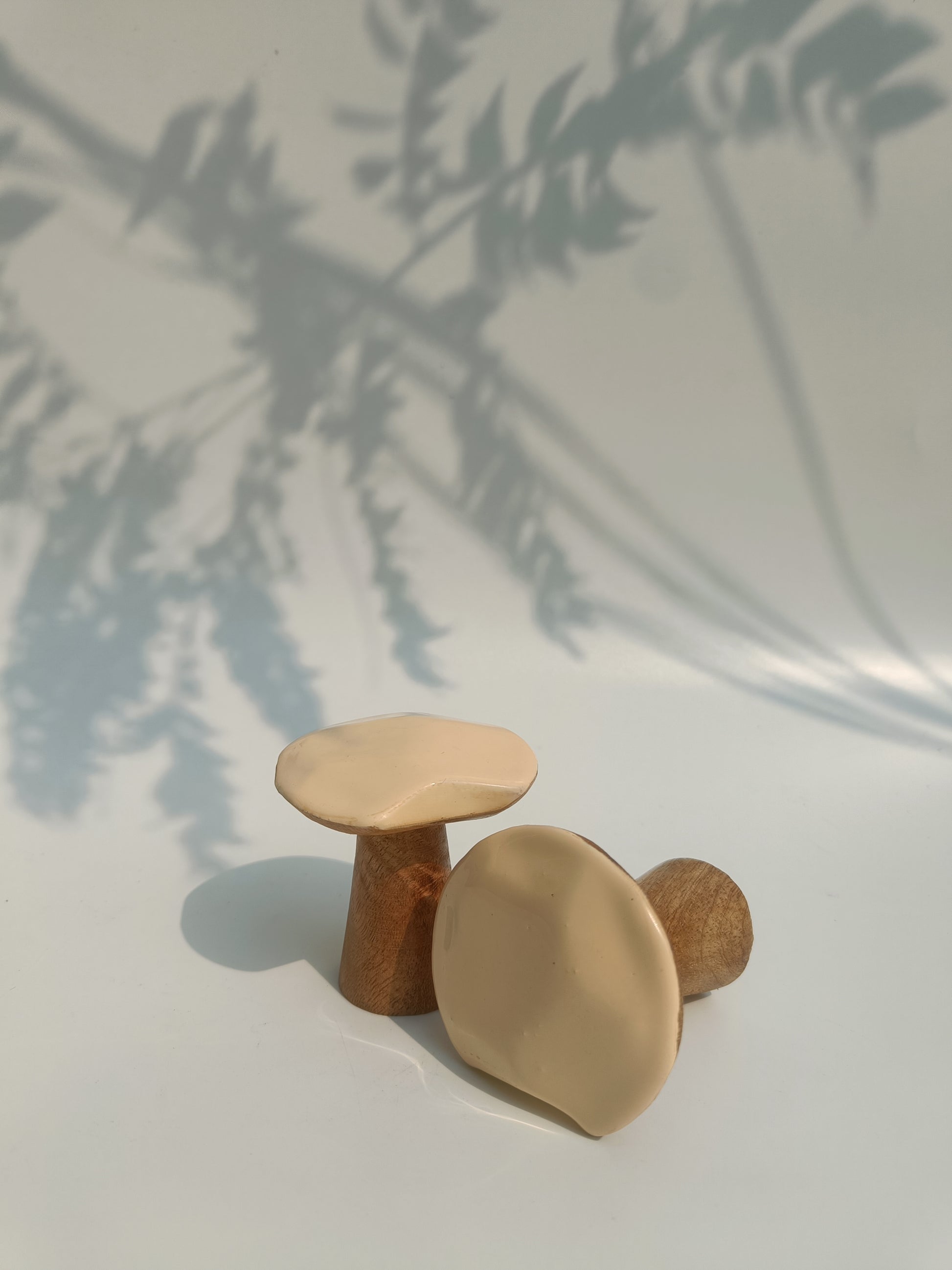 Rustic Solid Wood Mushroom Decor – (Set of 2)