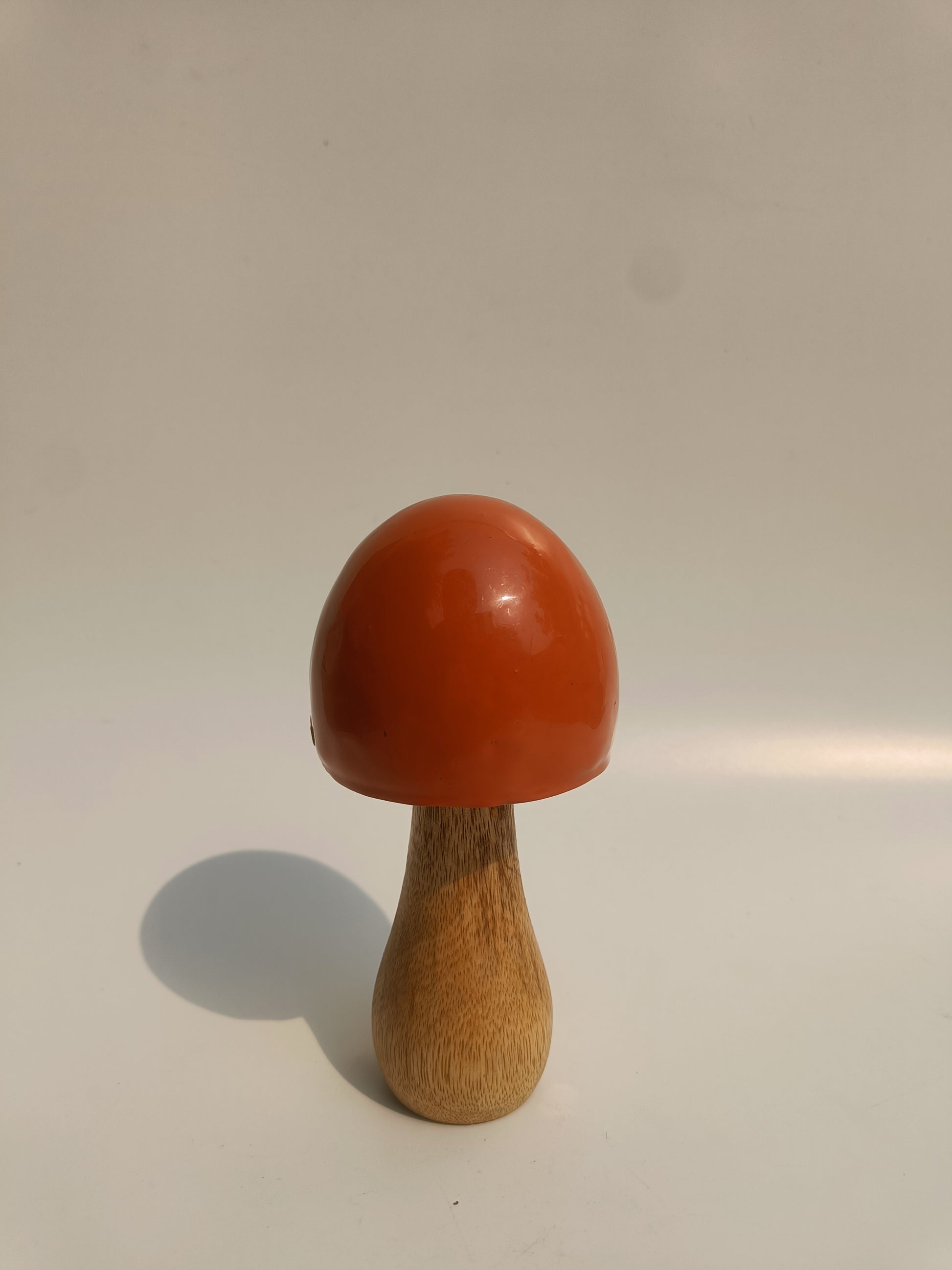 Sunset Cap Wooden Mushroom – Orange Ceramic Accent
