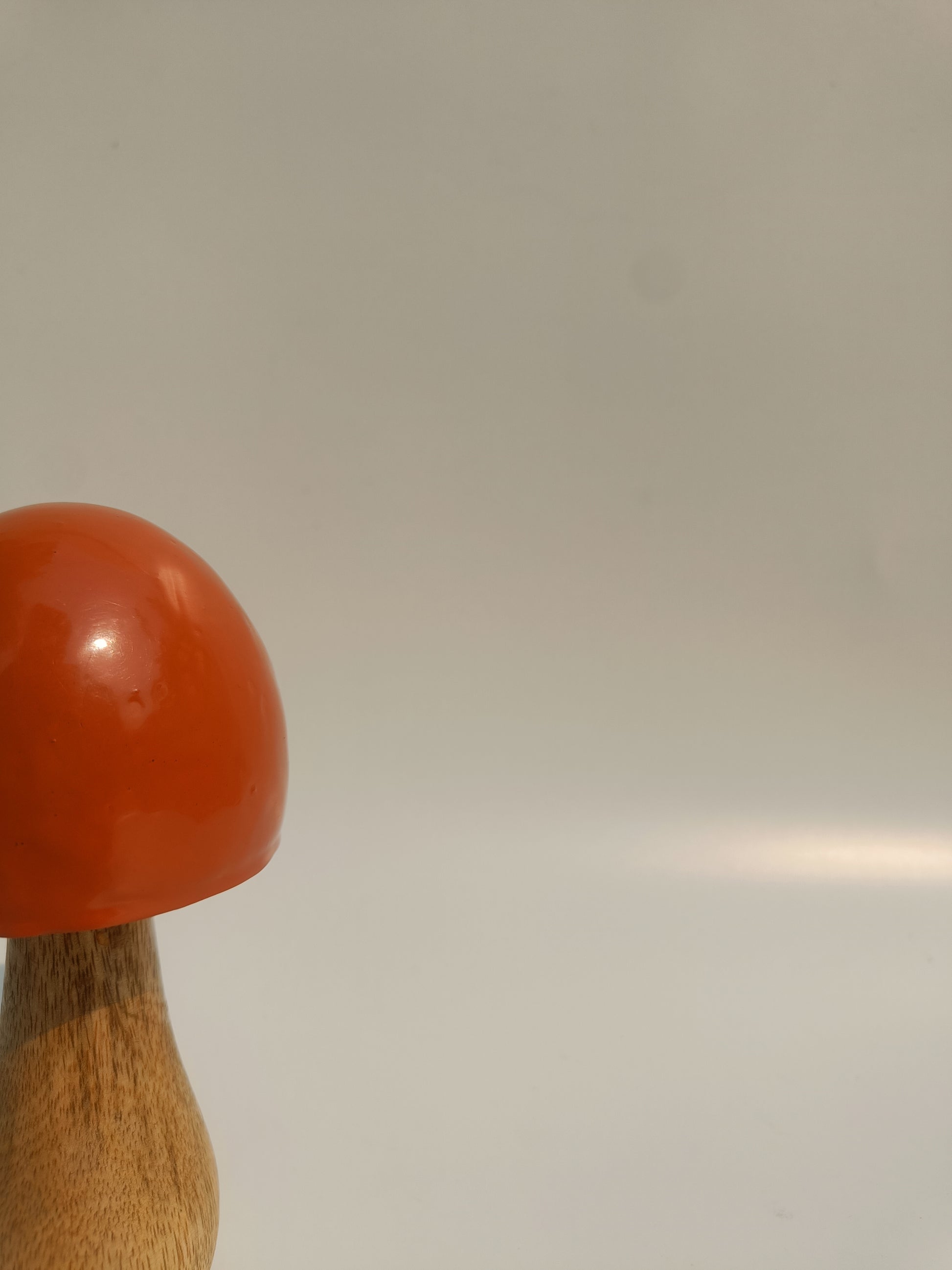 Sunset Cap Wooden Mushroom – Orange Ceramic Accent