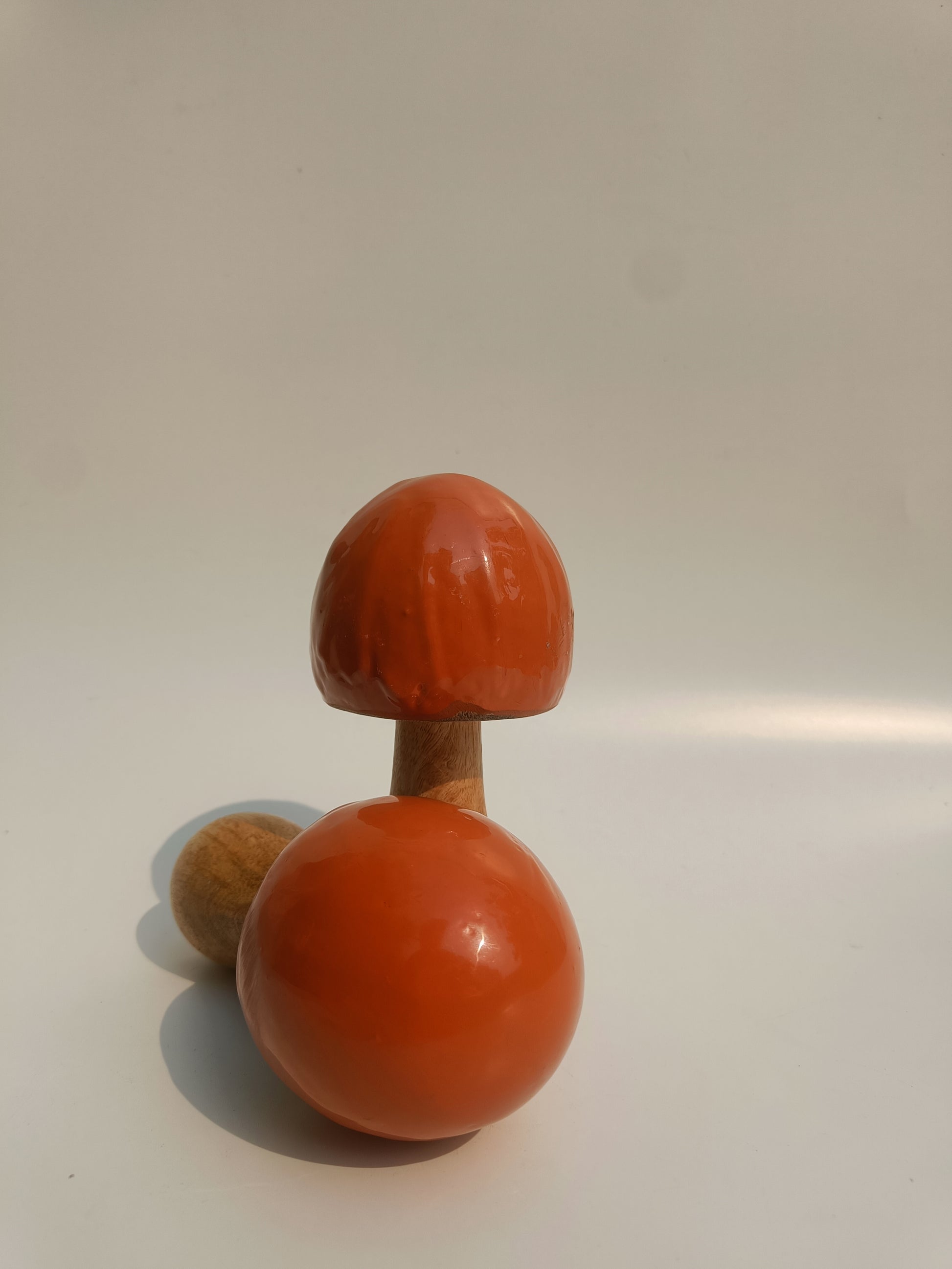 Sunset Cap Wooden Mushroom – Orange Ceramic Accent