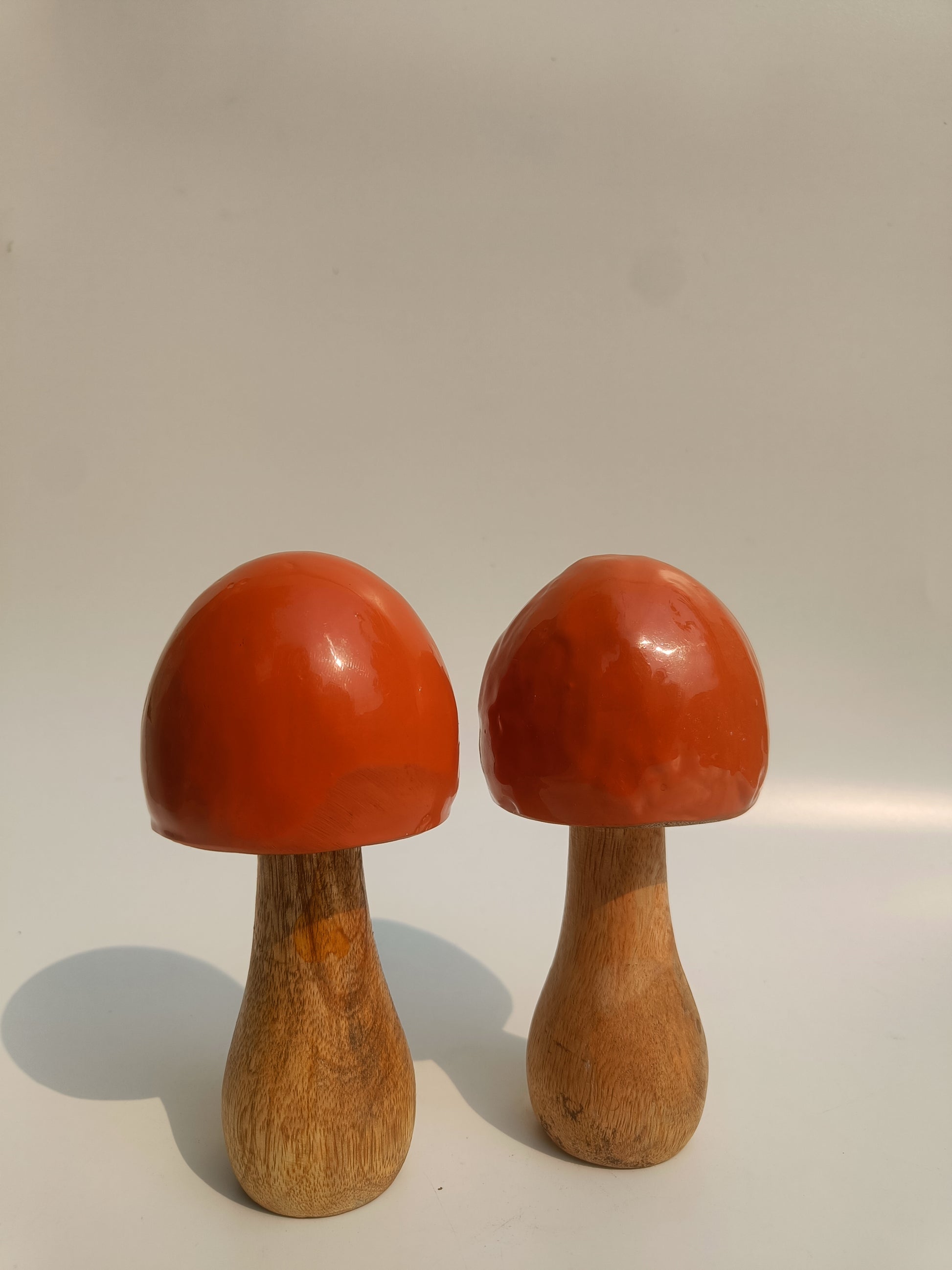 Sunset Cap Wooden Mushroom – Orange Ceramic Accent