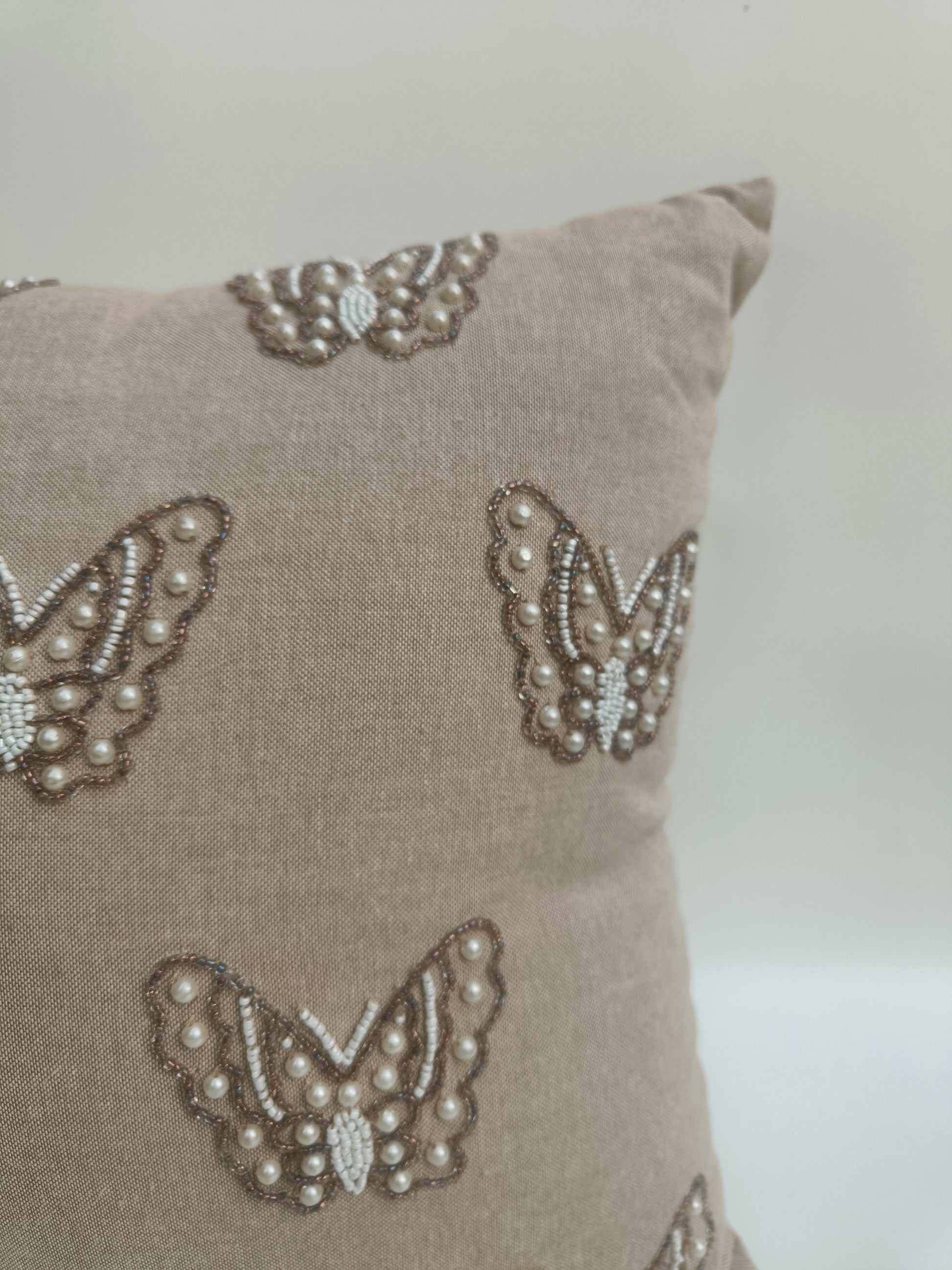 Pearl Butterfly Embroidered Cushion – 40x40 cm