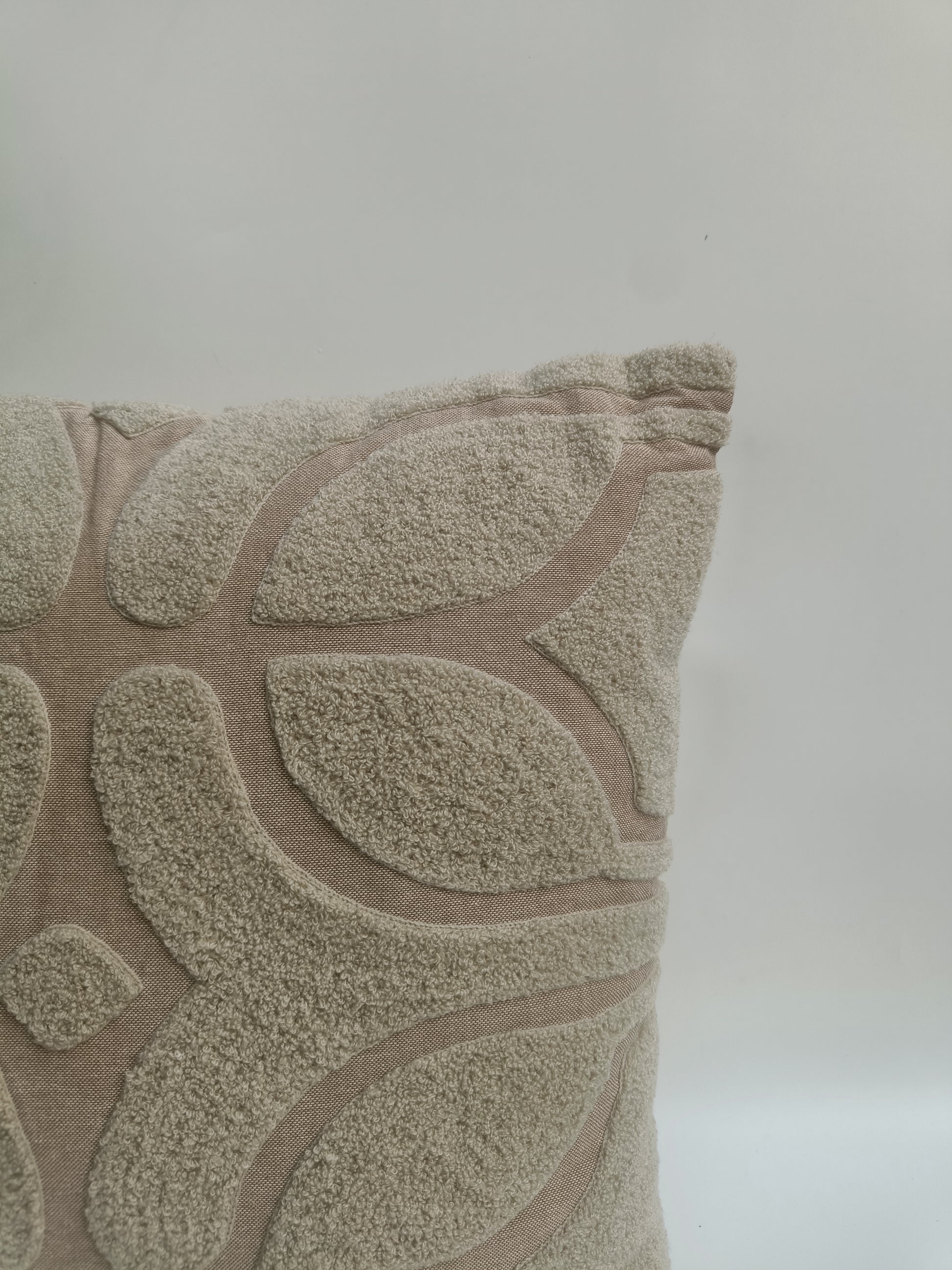 Textured Taupe Luxe Cushion – Embroidered Velvet Accent Pillow