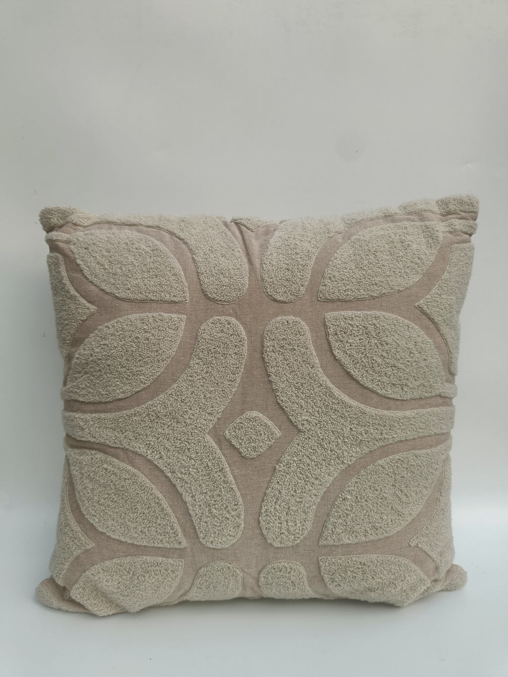 Textured Taupe Luxe Cushion – Embroidered Velvet Accent Pillow