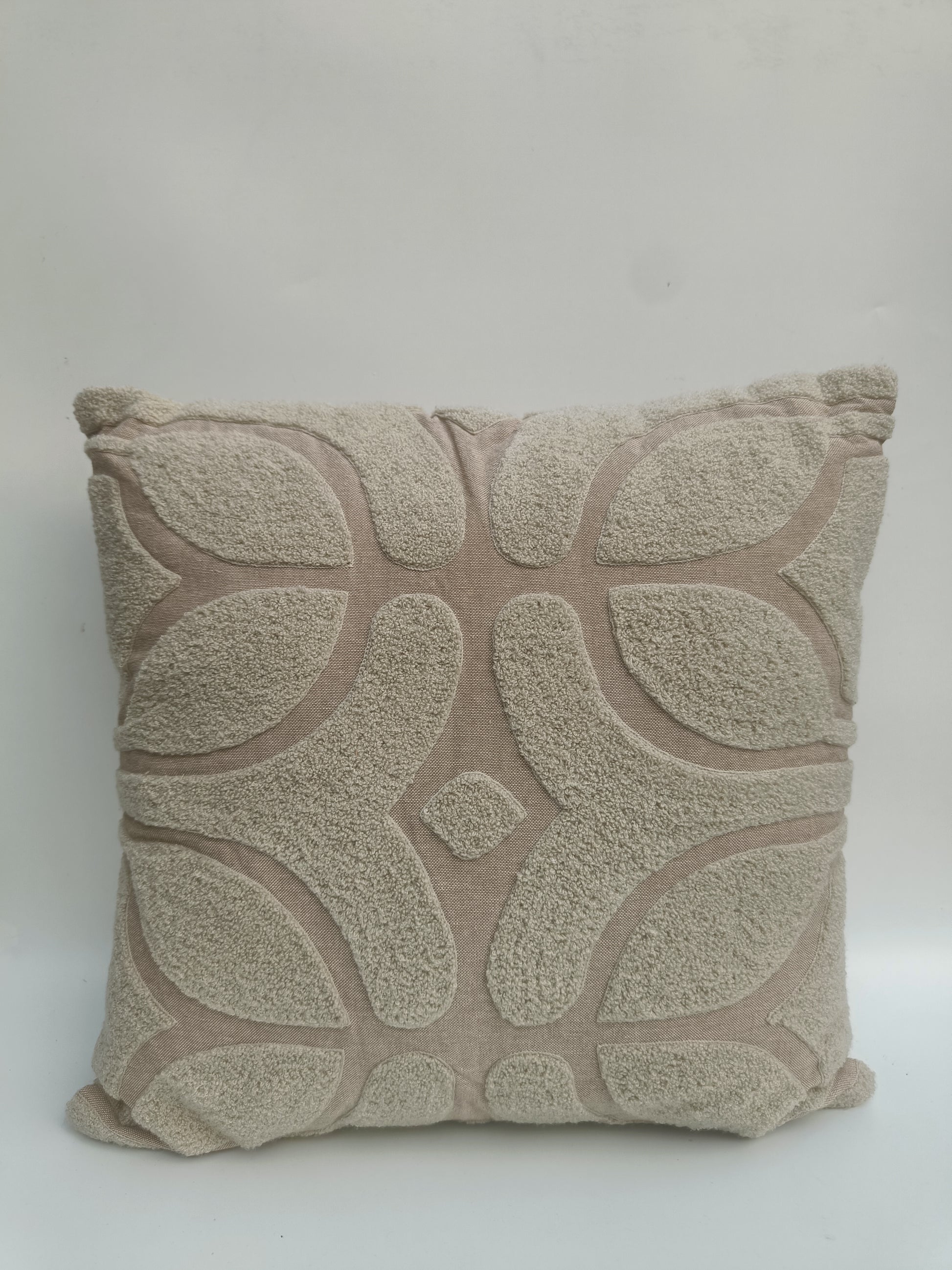 Textured Taupe Luxe Cushion – Embroidered Velvet Accent Pillow