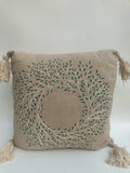 Embroidered Linen Cushion Cover with Tassels