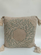 Embroidered Linen Cushion Cover with Tassels