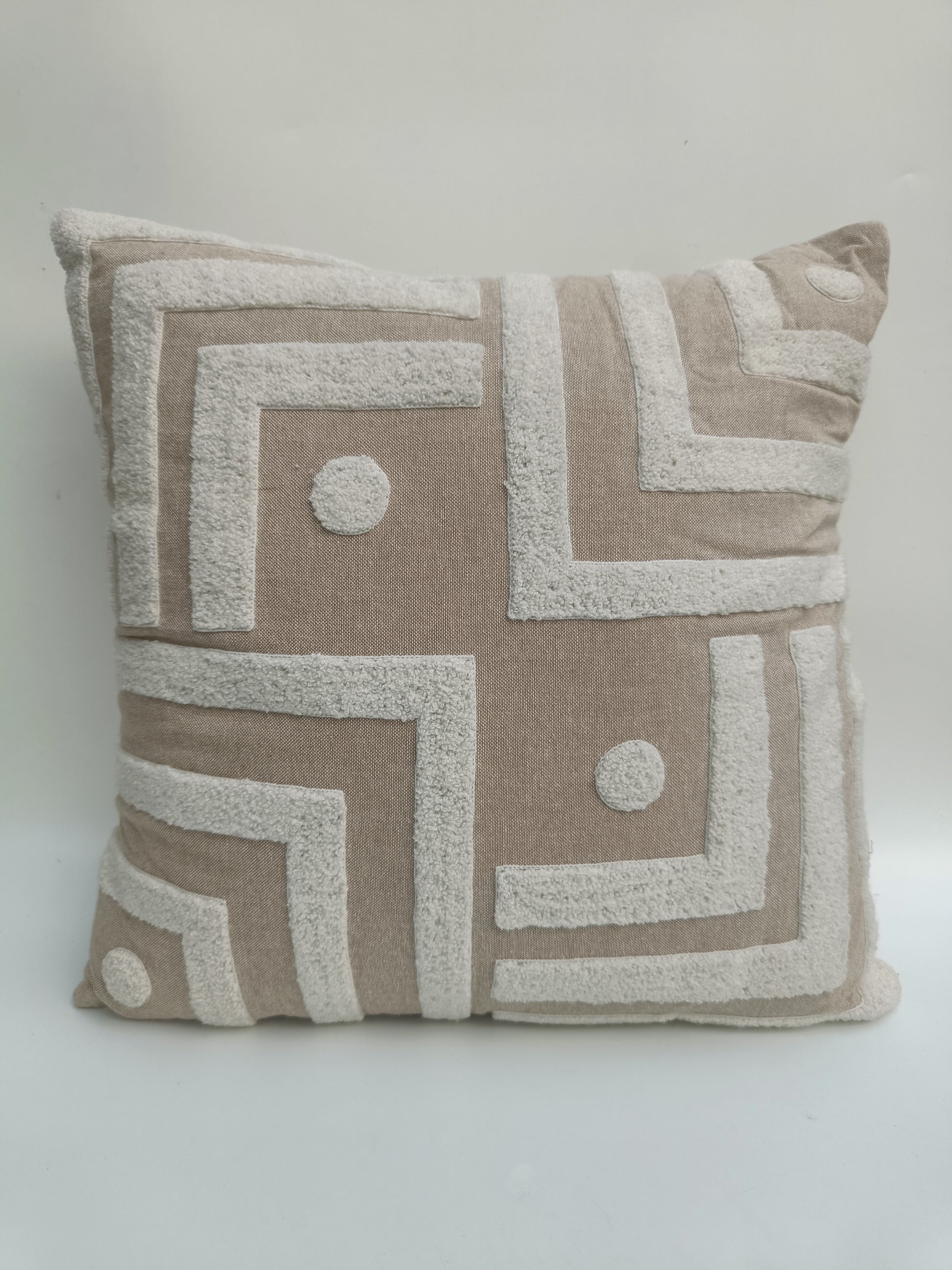 Textured Geometric Beige Cushion – Modern Tufted Design