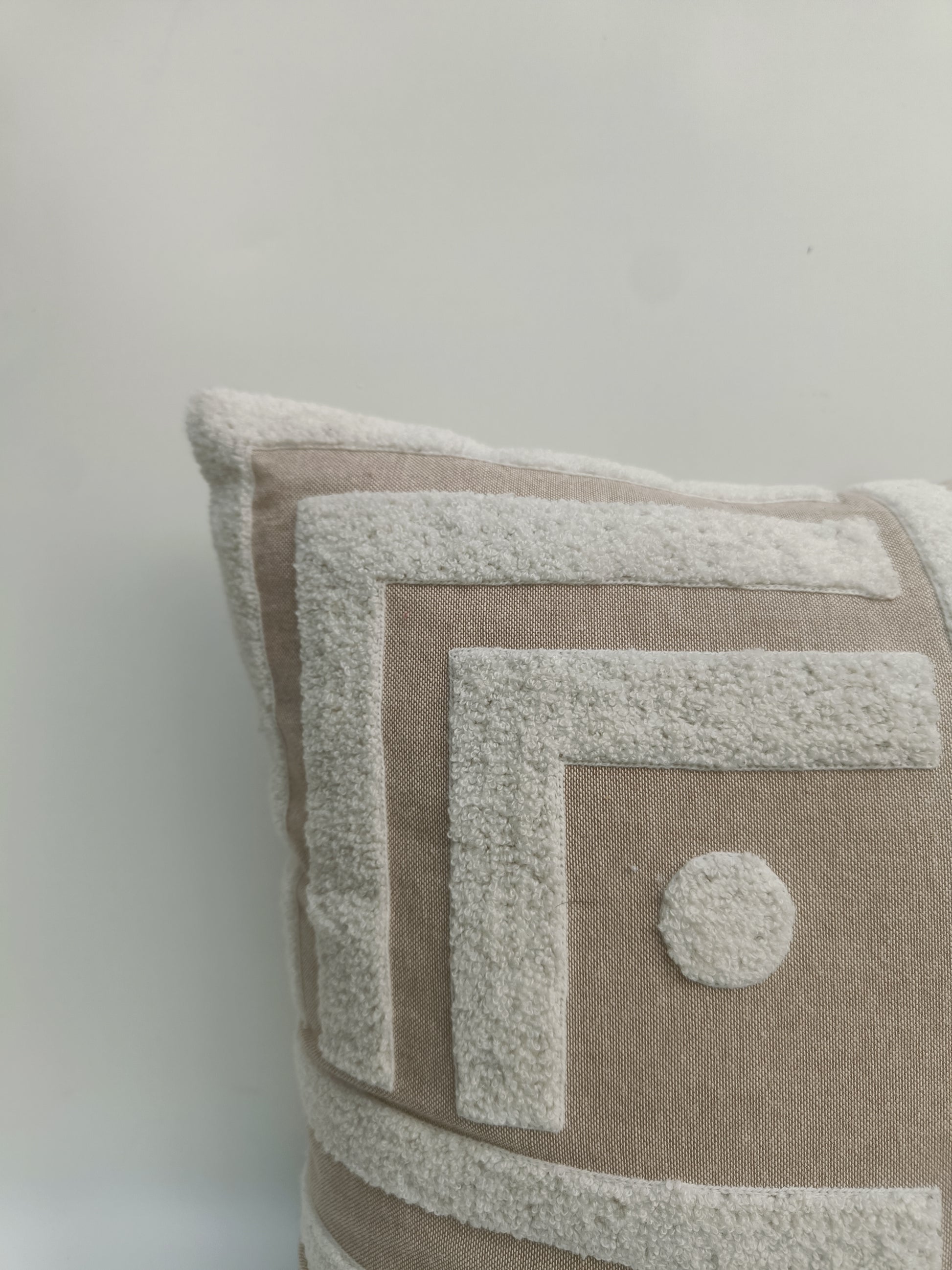 Textured Geometric Beige Cushion – Modern Tufted Design