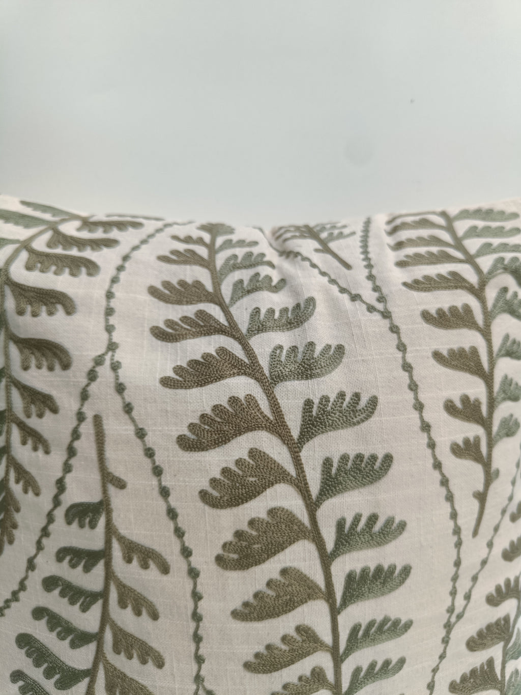 Botanical Fern Embroidered Cushion – Nature-Inspired Accent Pillow