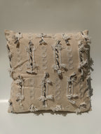 Textured Beige Boho Cushion with Tassel Accents