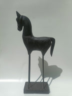 Handcrafted Black Wooden Horse Sculpture