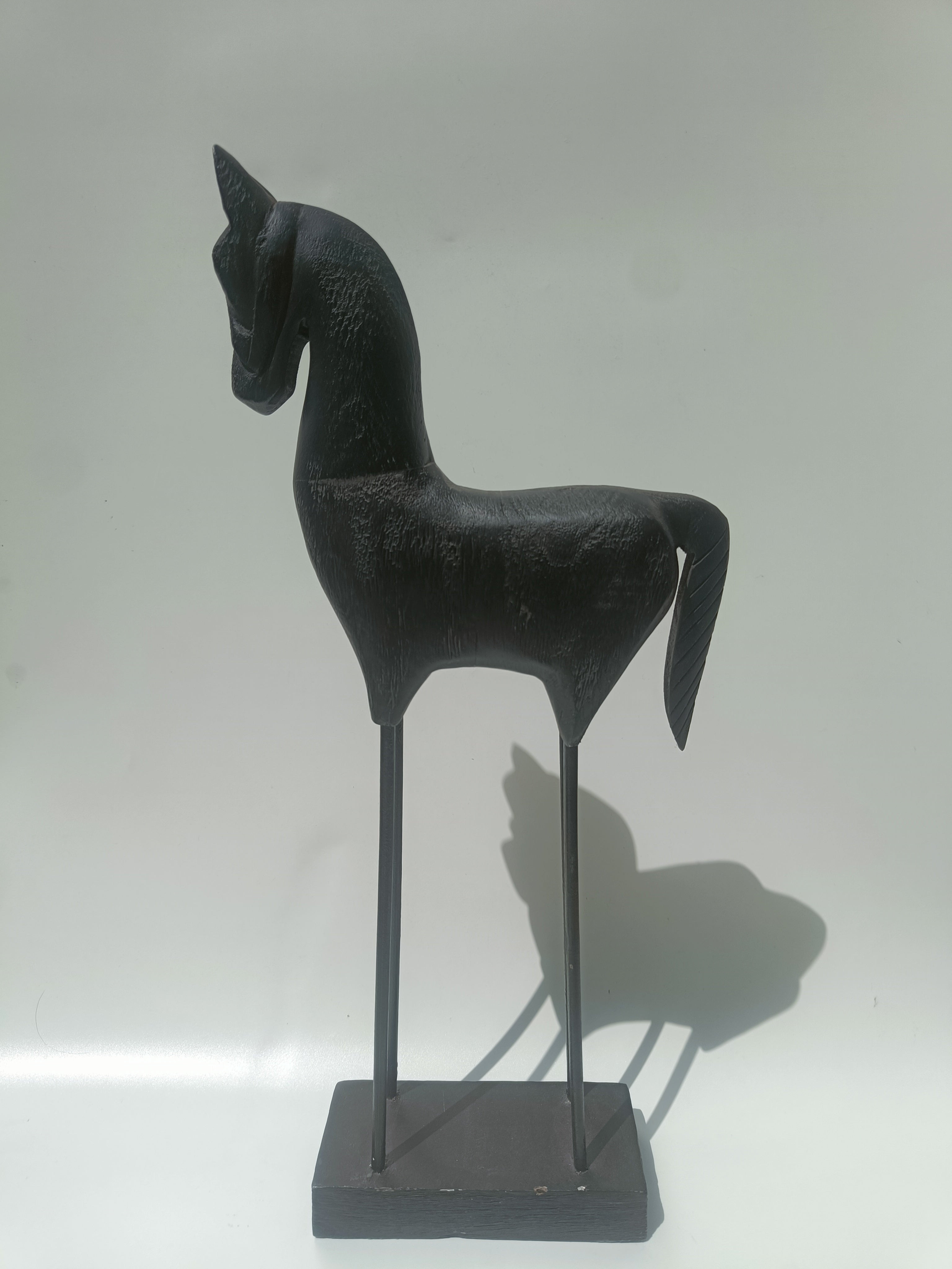 Handcrafted Black Wooden Horse Sculpture