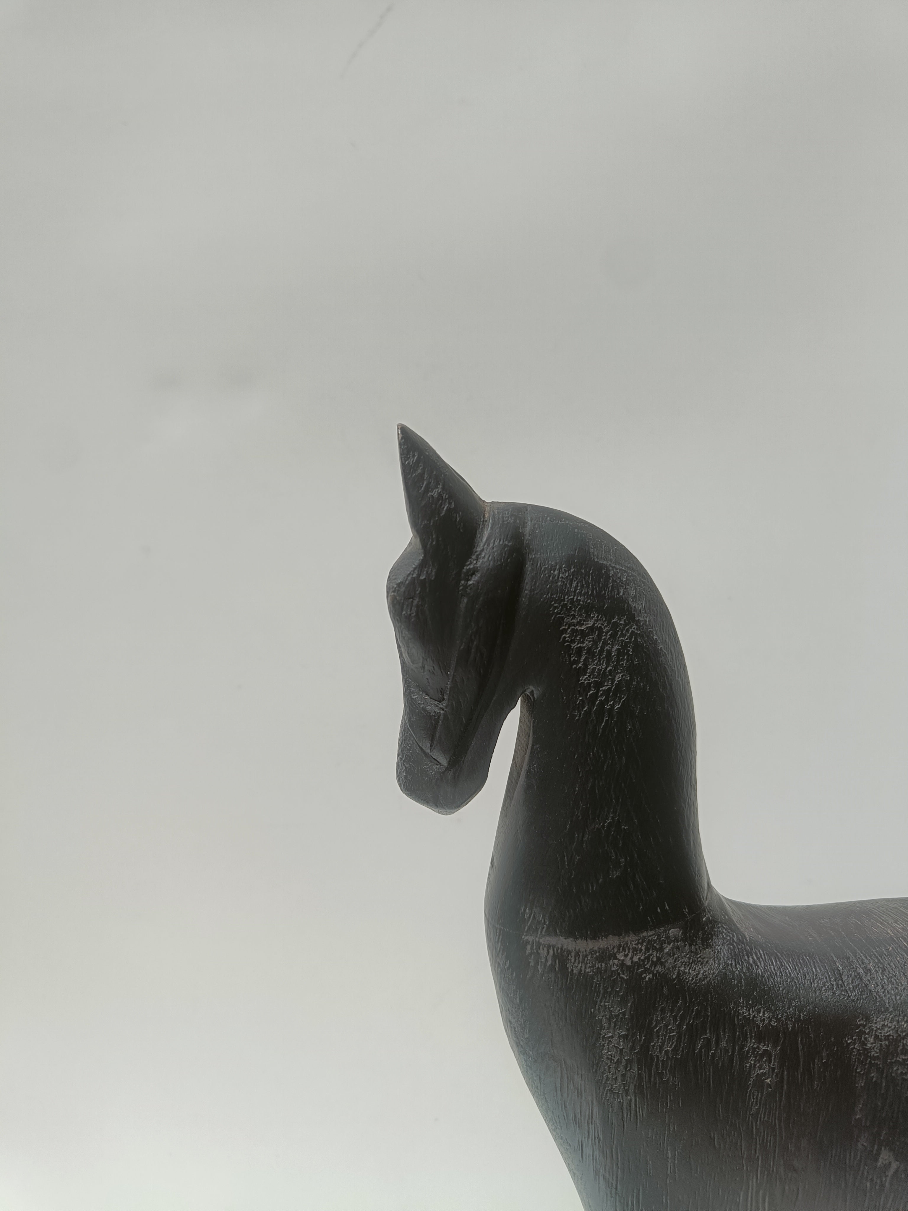 Handcrafted Black Wooden Horse Sculpture